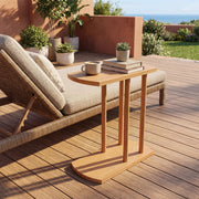 Narrow 2-Tier C-shaped Teak Wood Side Table with Thickened Top and Sturdy Base-End & Side Tables-DECOROLALA
