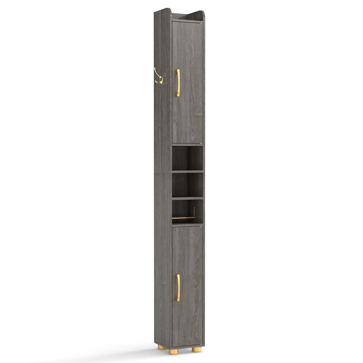 Narrow Bathroom Cabinet - Gray 69.5" Tall Slim Storage Tower-Floor Cabinets-DECOROLALA