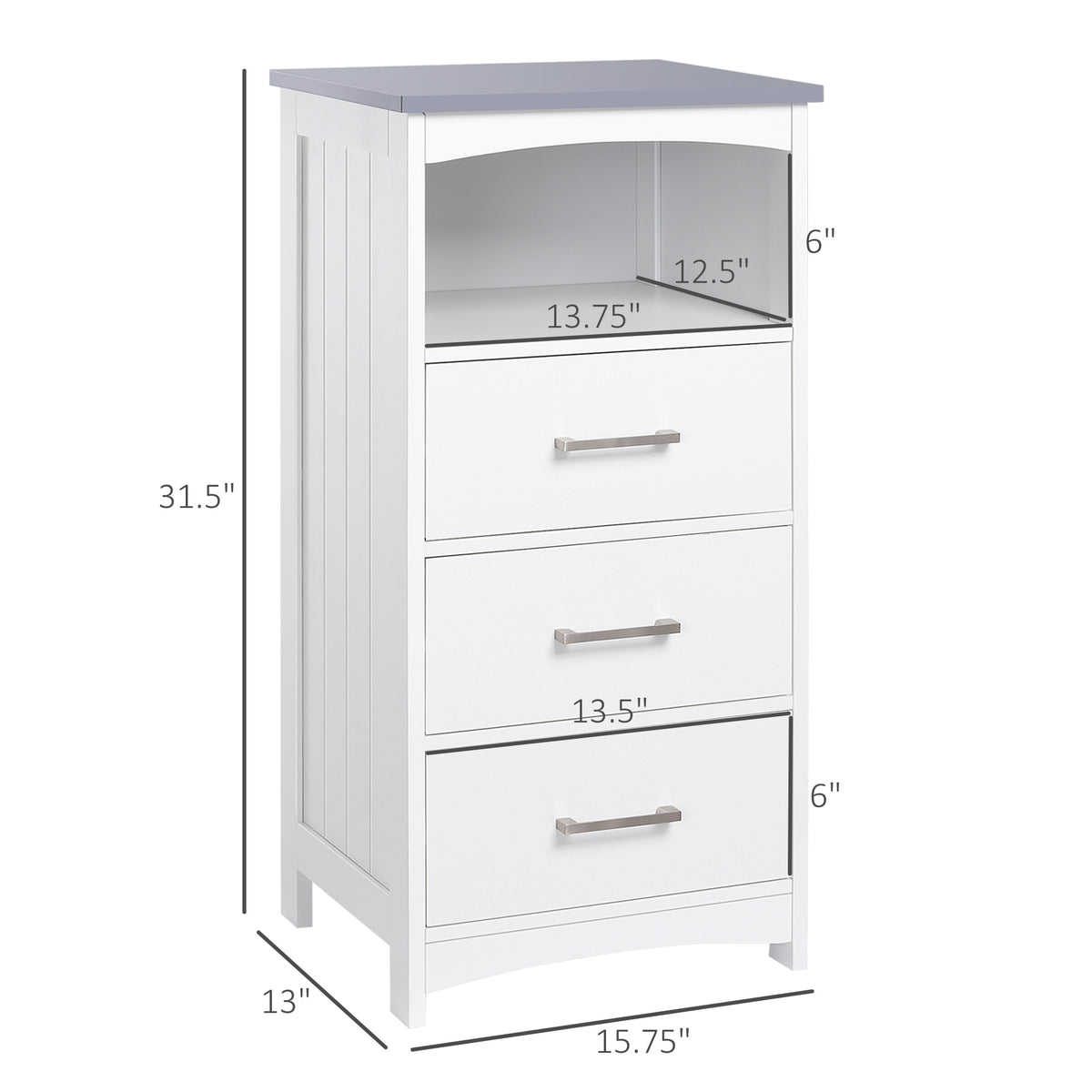 Narrow Bathroom Floor Cabinet - 3 Drawers White MDF-Home Furnishings > Bedding & Bath > Bathroom Cabinets > Freestanding Bathroom Cabinets-DECOROLALA