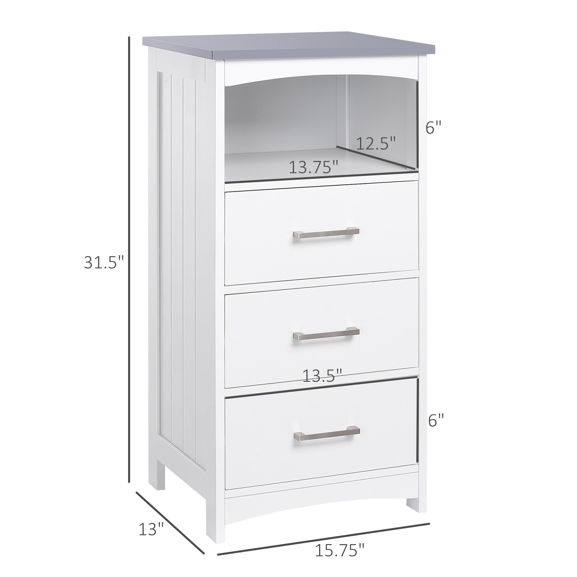 Narrow Bathroom Floor Cabinet - 3 Drawers White MDF-Home Furnishings > Bedding & Bath > Bathroom Cabinets > Freestanding Bathroom Cabinets-DECOROLALA