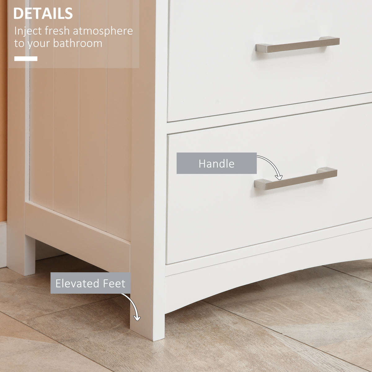 Narrow Bathroom Floor Cabinet - 3 Drawers White MDF-Home Furnishings > Bedding & Bath > Bathroom Cabinets > Freestanding Bathroom Cabinets-DECOROLALA