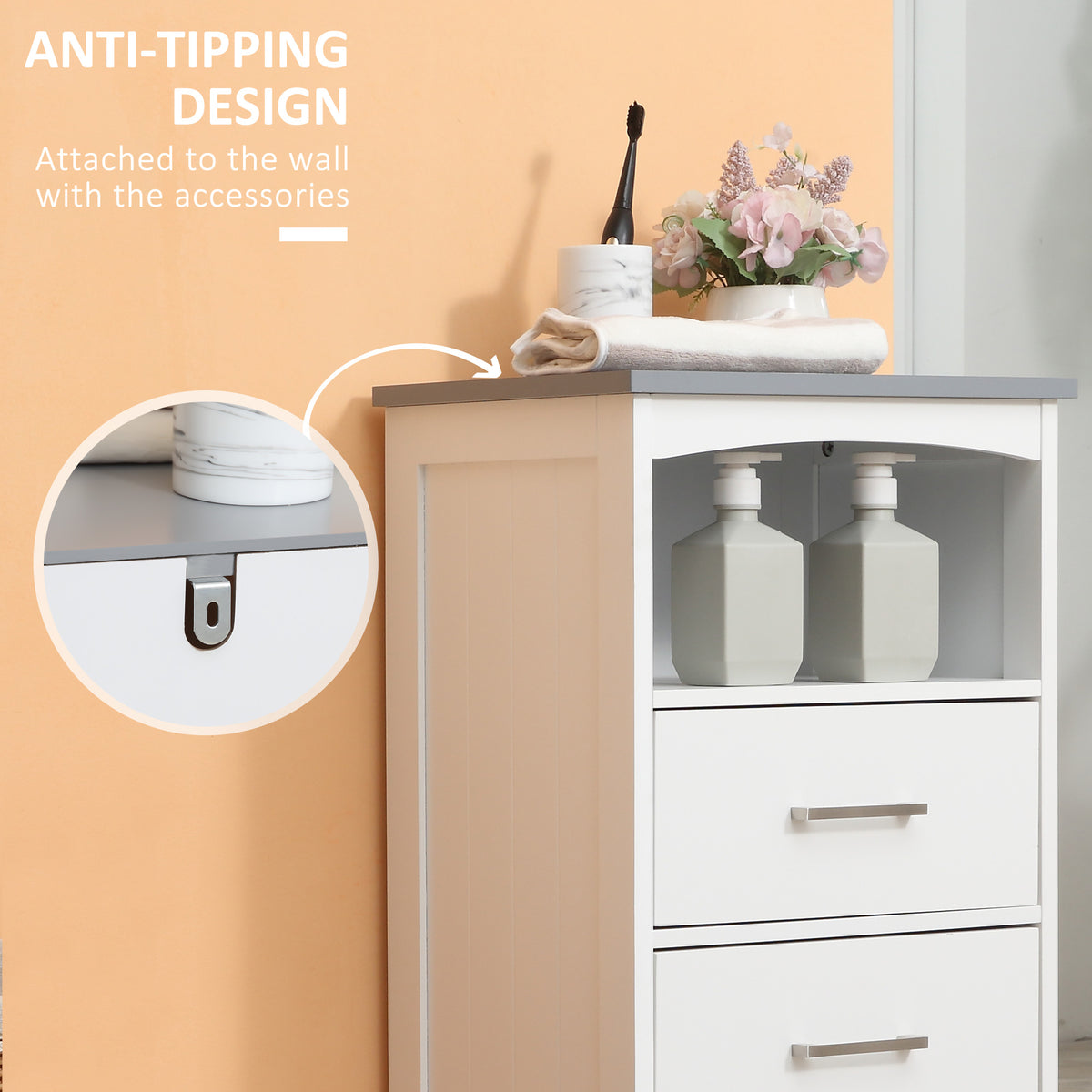 Narrow Bathroom Floor Cabinet - 3 Drawers White MDF-Home Furnishings > Bedding & Bath > Bathroom Cabinets > Freestanding Bathroom Cabinets-DECOROLALA