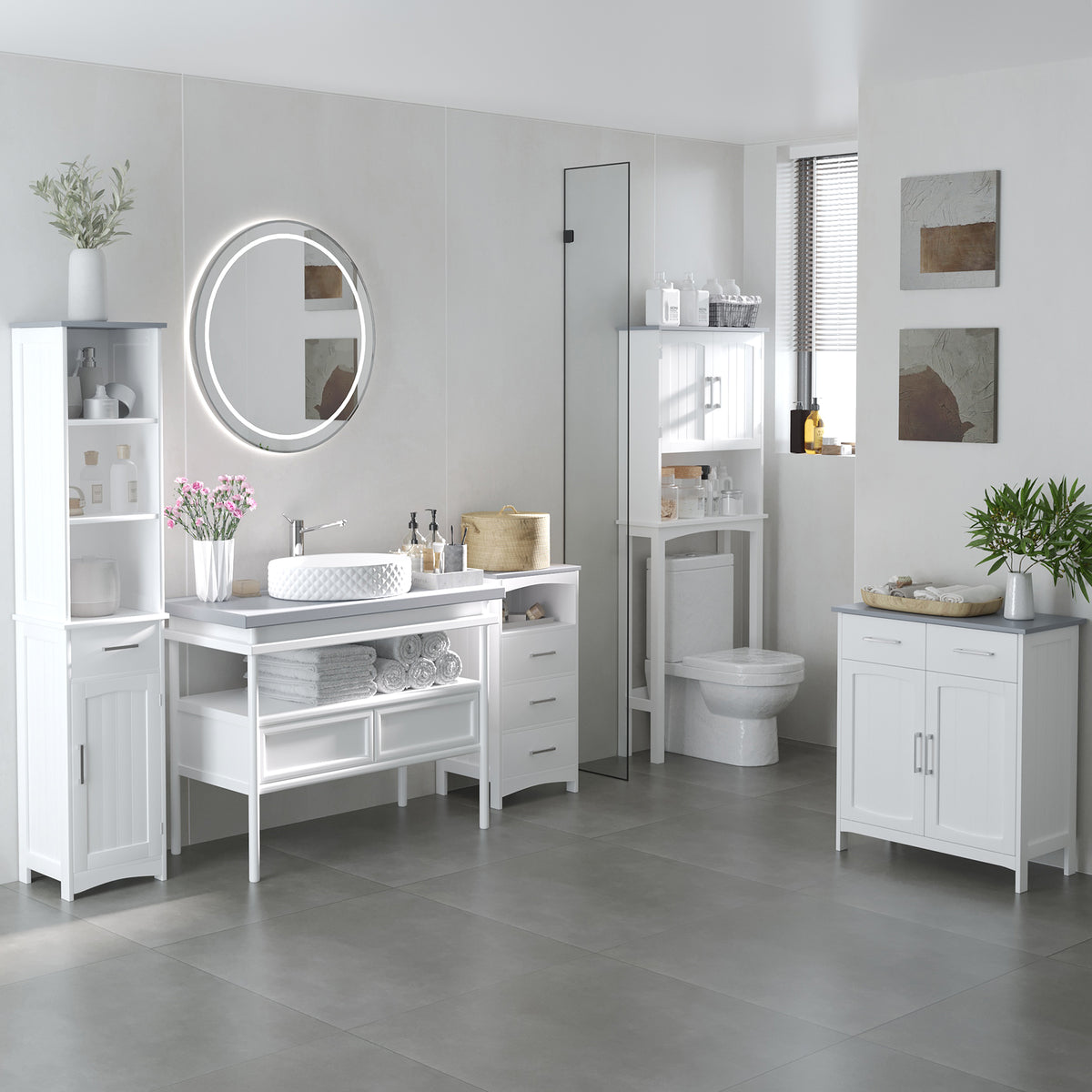 Narrow Bathroom Floor Cabinet - 3 Drawers White MDF-Home Furnishings > Bedding & Bath > Bathroom Cabinets > Freestanding Bathroom Cabinets-DECOROLALA