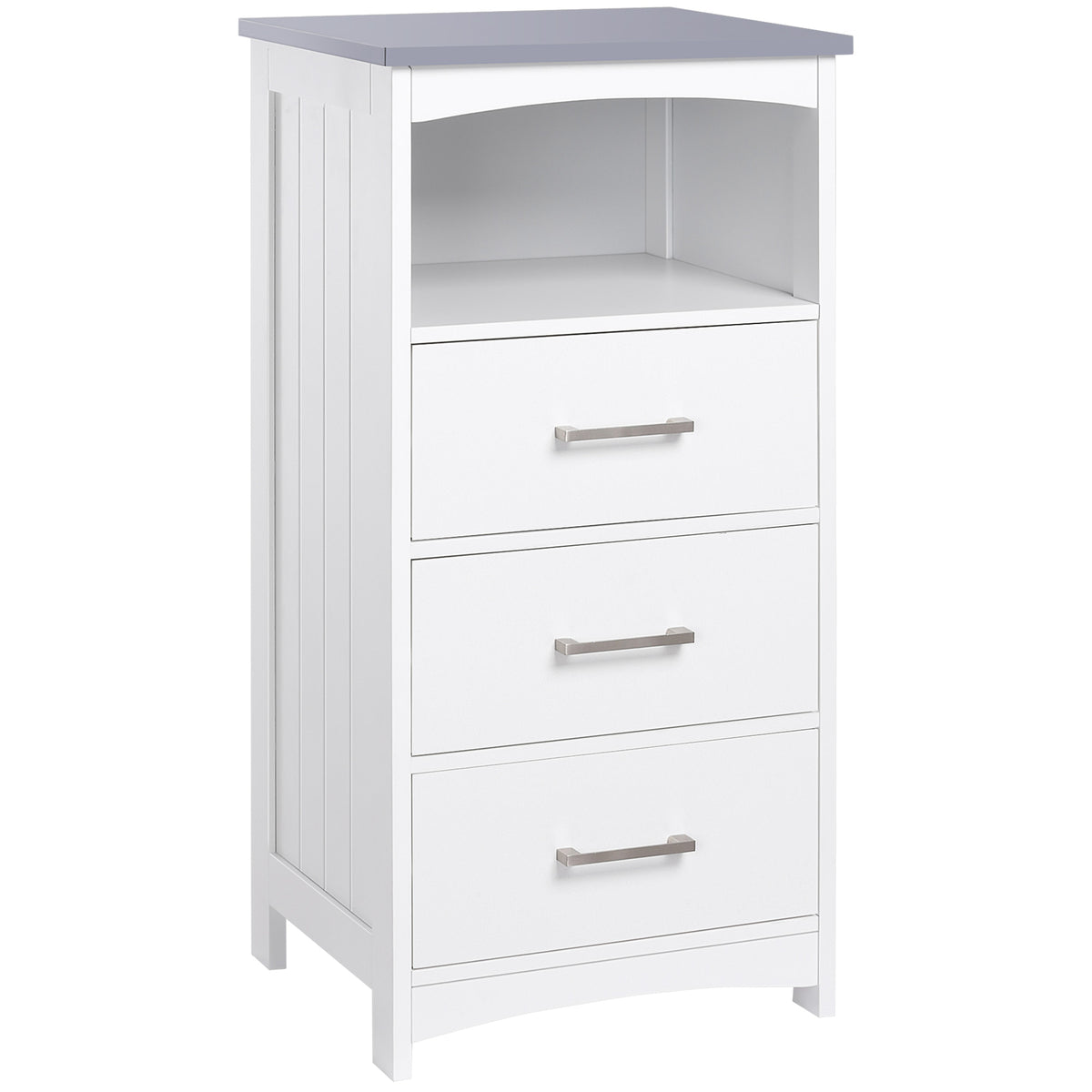 Narrow Bathroom Floor Cabinet - 3 Drawers White MDF-Home Furnishings > Bedding & Bath > Bathroom Cabinets > Freestanding Bathroom Cabinets-DECOROLALA