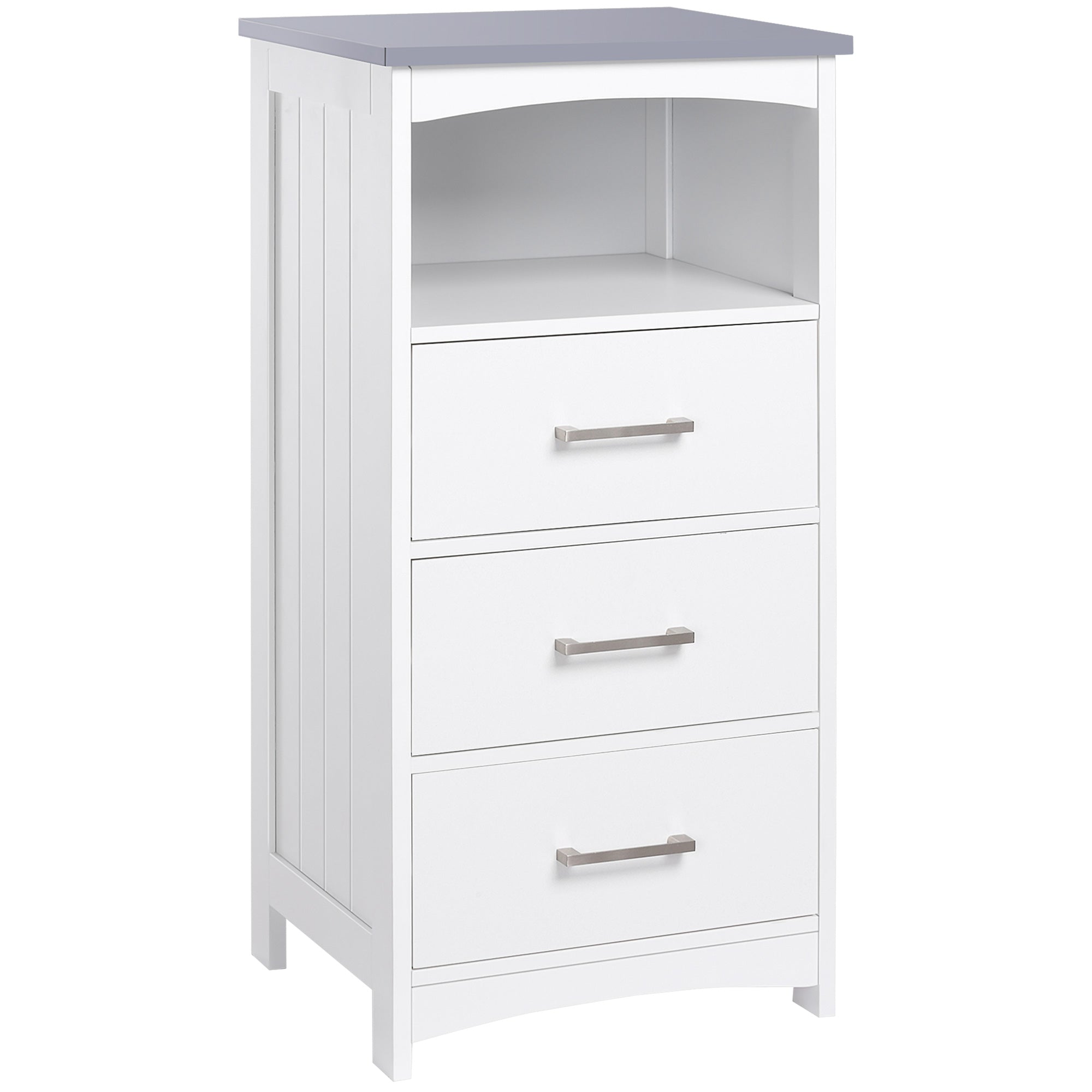 Narrow Bathroom Floor Cabinet - 3 Drawers White MDF-Home Furnishings > Bedding & Bath > Bathroom Cabinets > Freestanding Bathroom Cabinets-DECOROLALA