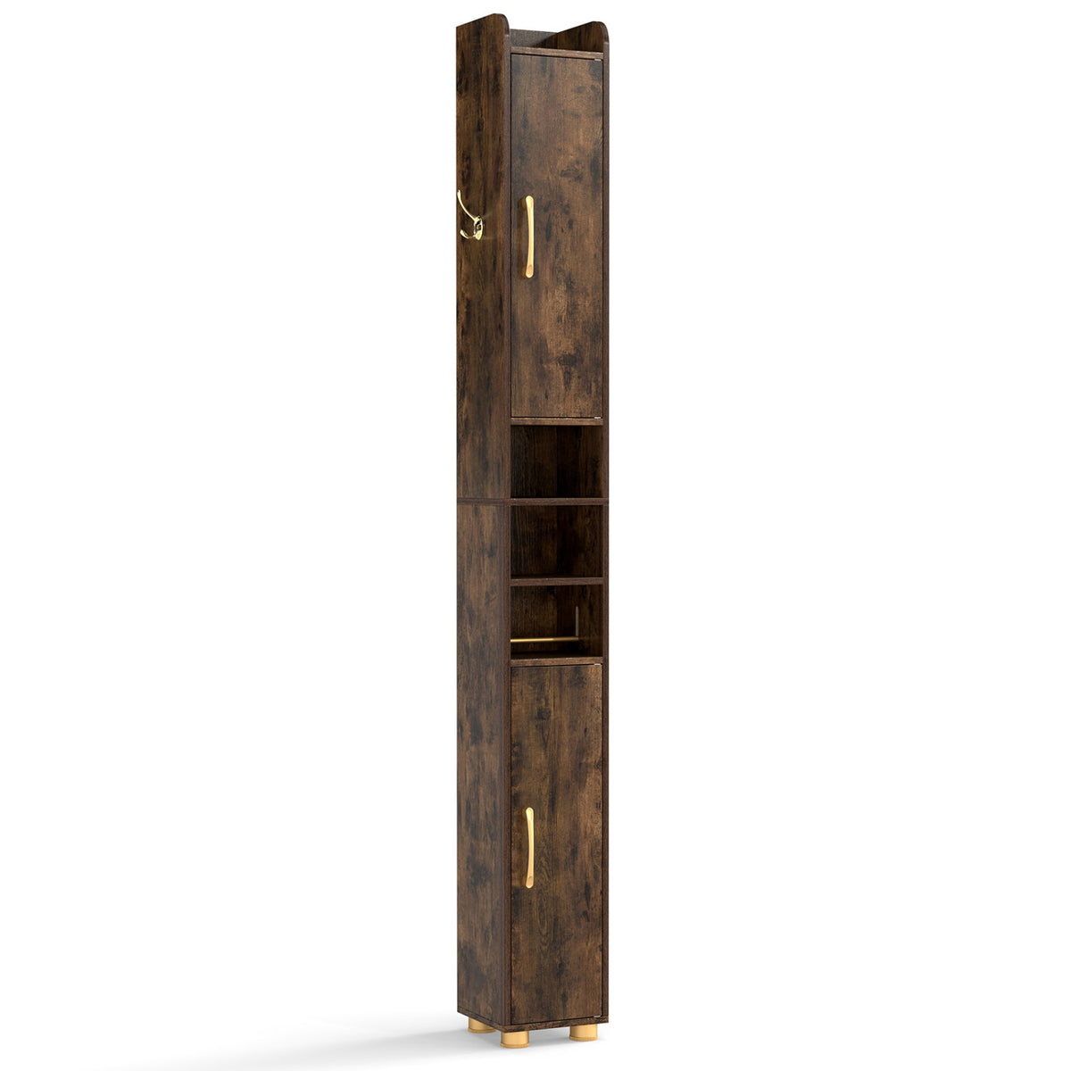 Narrow Bathroom Storage Cabinet 69.5" Tall - Rustic Brown-Floor Cabinets-DECOROLALA
