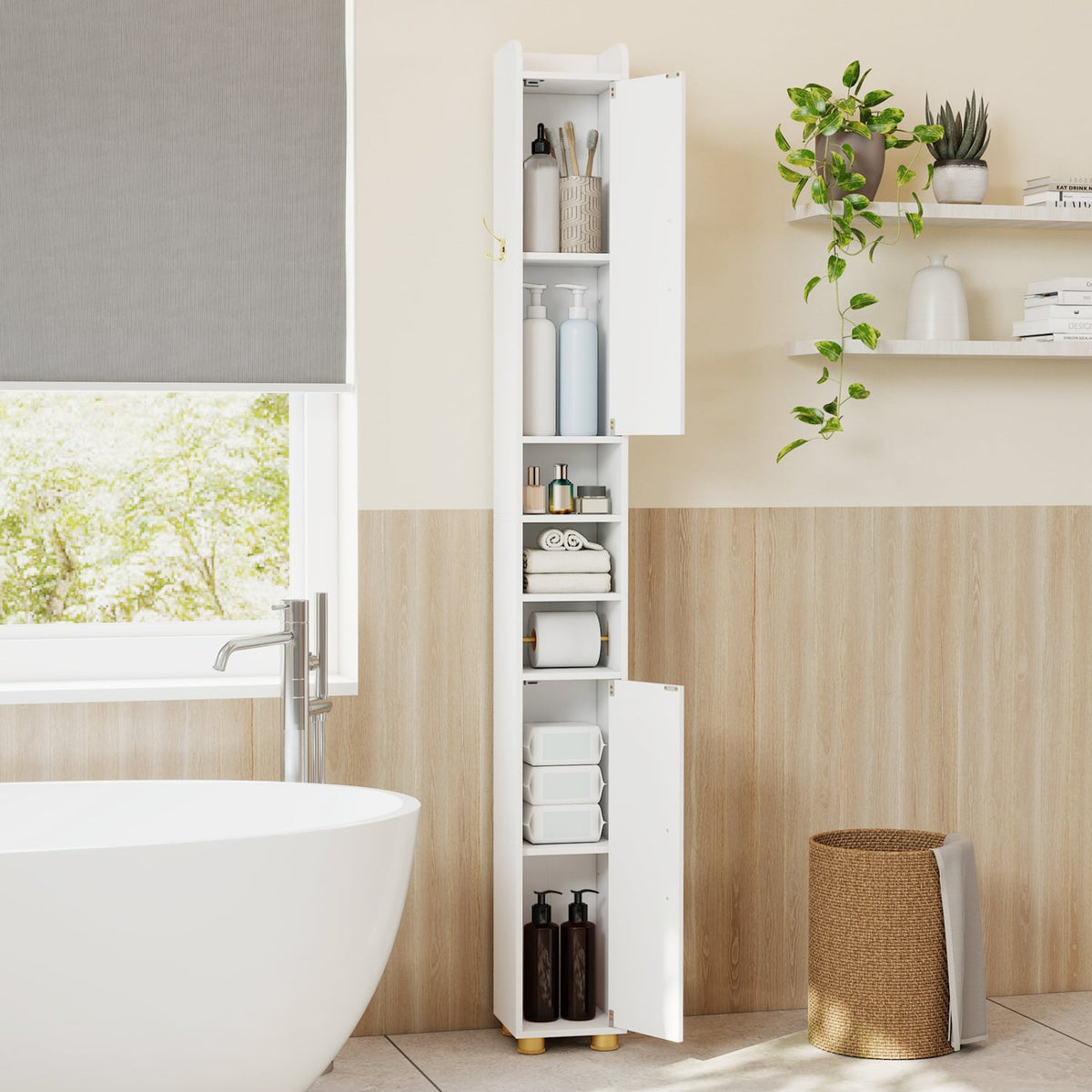 Narrow Bathroom Storage Cabinet - 69.5" Tall Slim White Cabinet-Floor Cabinets-DECOROLALA