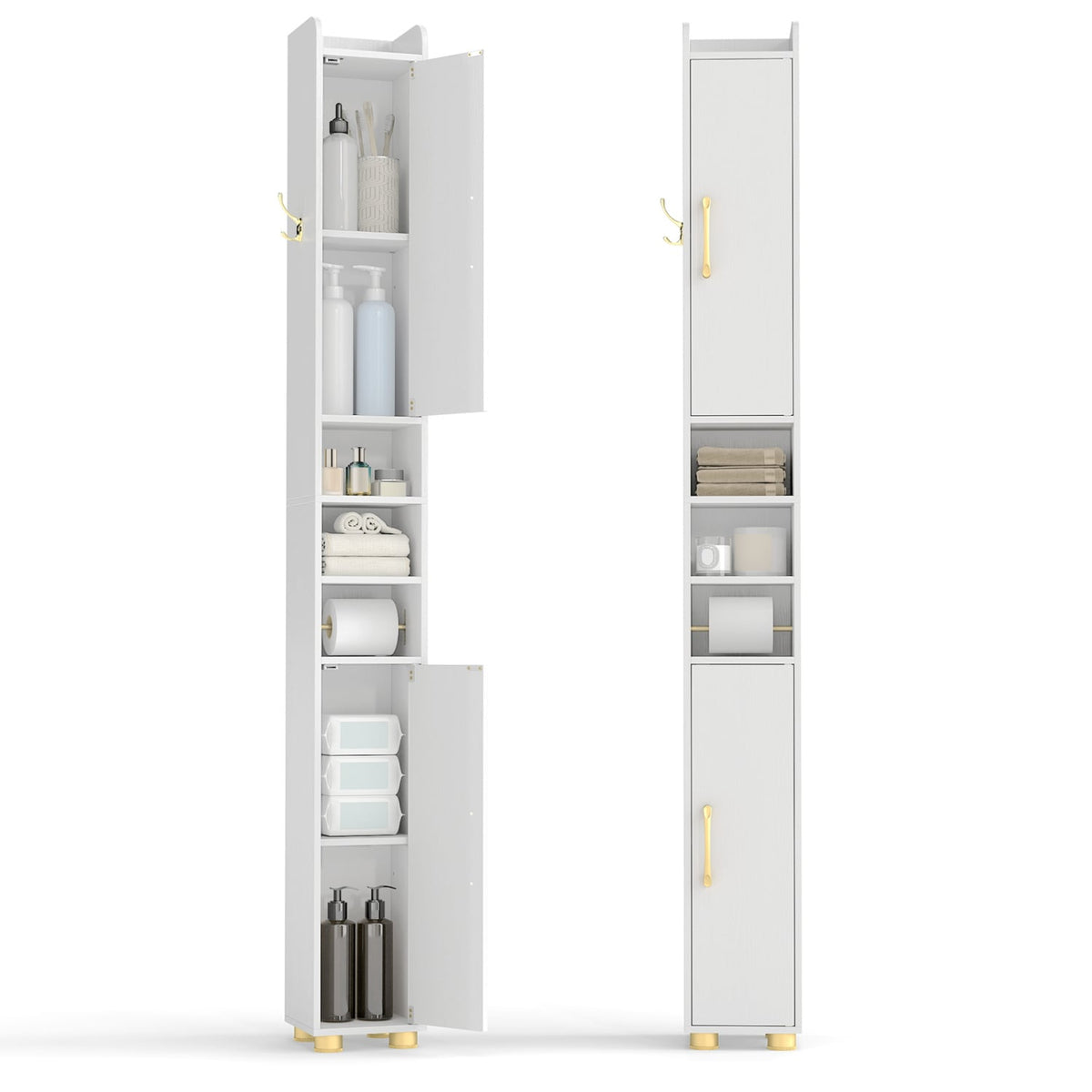 Narrow Bathroom Storage Cabinet - 69.5" Tall Slim White Cabinet-Floor Cabinets-DECOROLALA