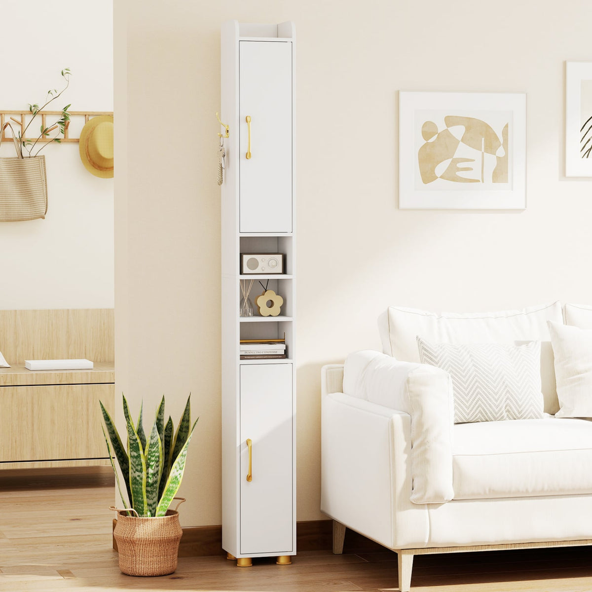 Narrow Bathroom Storage Cabinet - 69.5" Tall Slim White Cabinet-Floor Cabinets-DECOROLALA