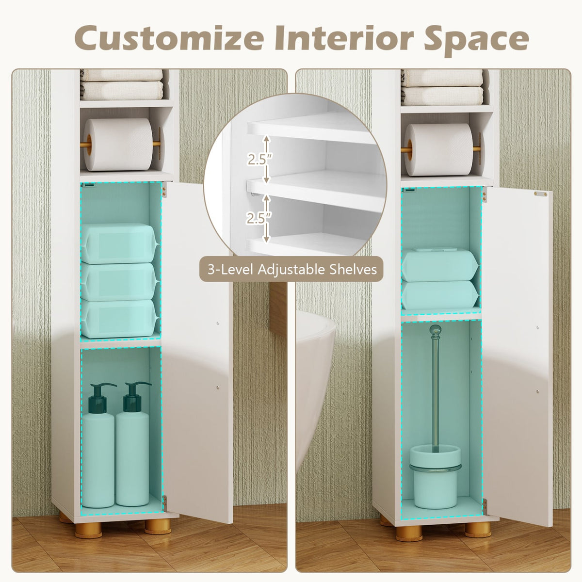 Narrow Bathroom Storage Cabinet - 69.5" Tall Slim White Cabinet-Floor Cabinets-DECOROLALA