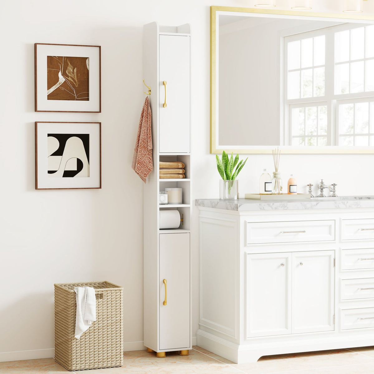 Narrow Bathroom Storage Cabinet - 69.5" Tall Slim White Cabinet-Floor Cabinets-DECOROLALA