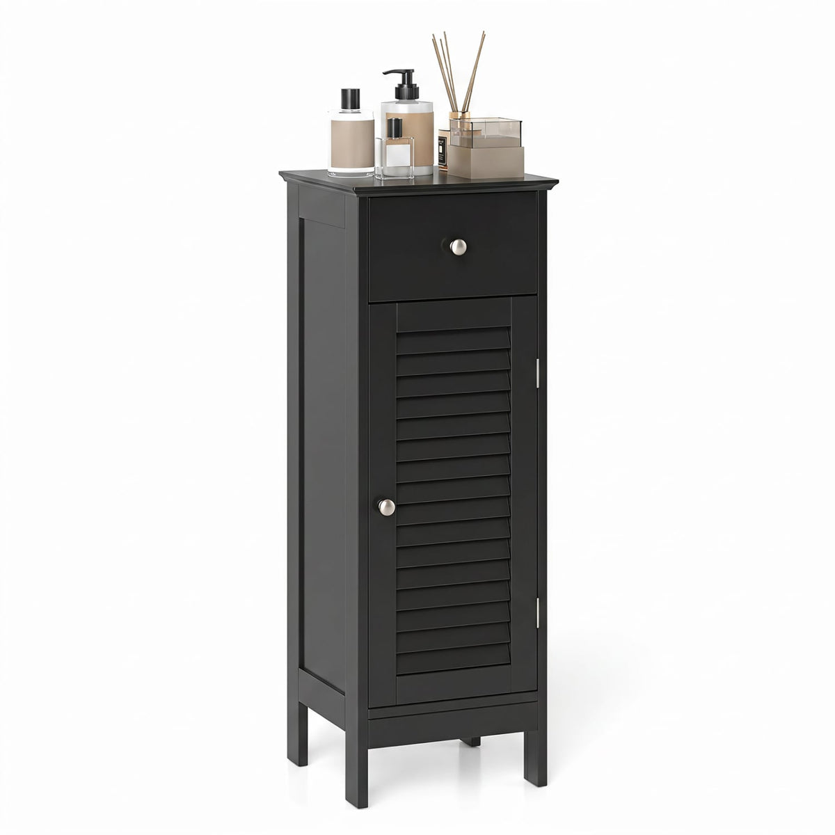 Narrow Bathroom Storage Cabinet - Black 34.5" Slim Floor Unit-Floor Cabinets-DECOROLALA