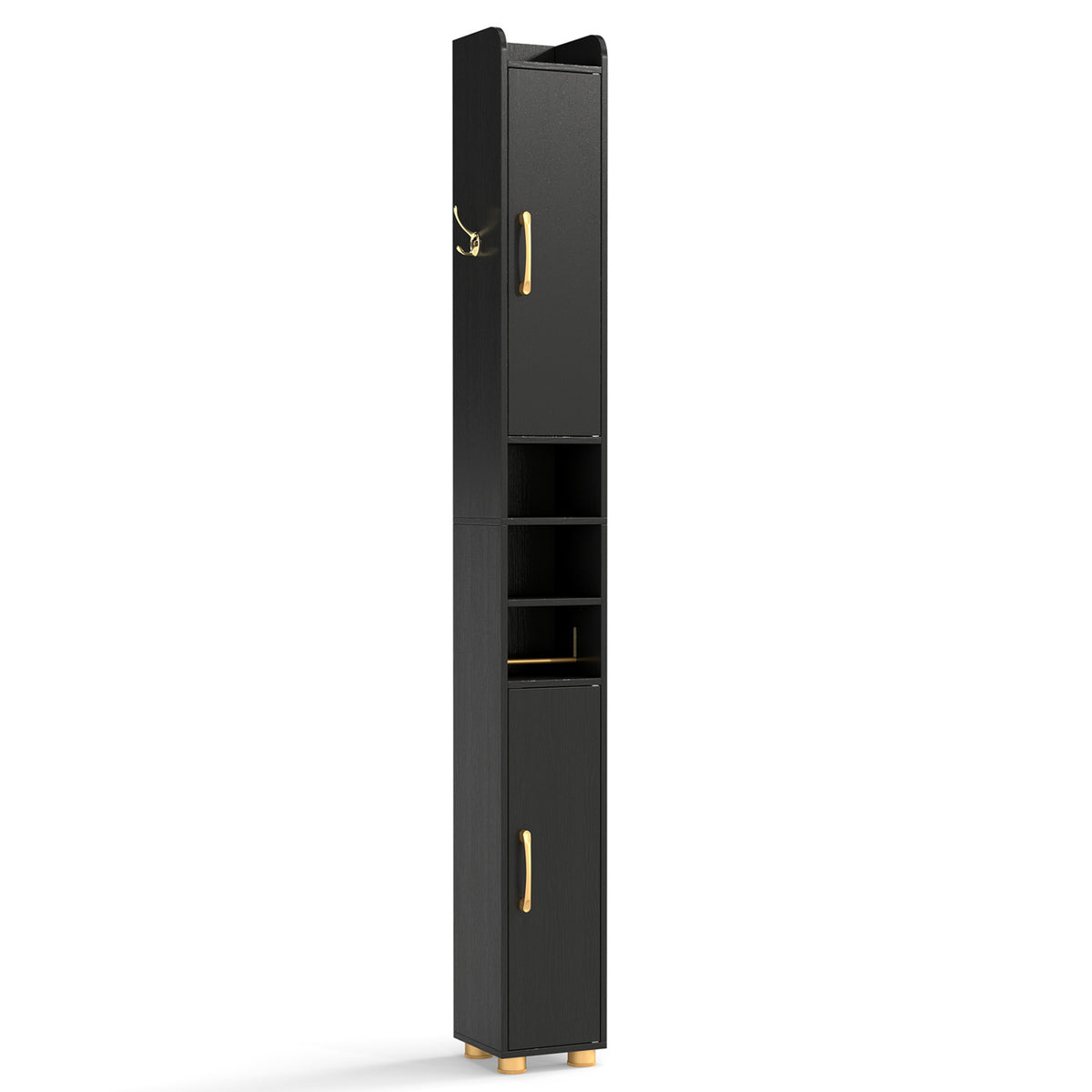 Narrow Bathroom Storage Cabinet - Black 70" Slim Tall Floor Shelf-Floor Cabinets-DECOROLALA