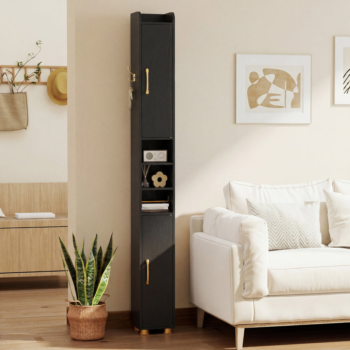 Narrow Bathroom Storage Cabinet - Black 70" Slim Tall Floor Shelf-Floor Cabinets-DECOROLALA
