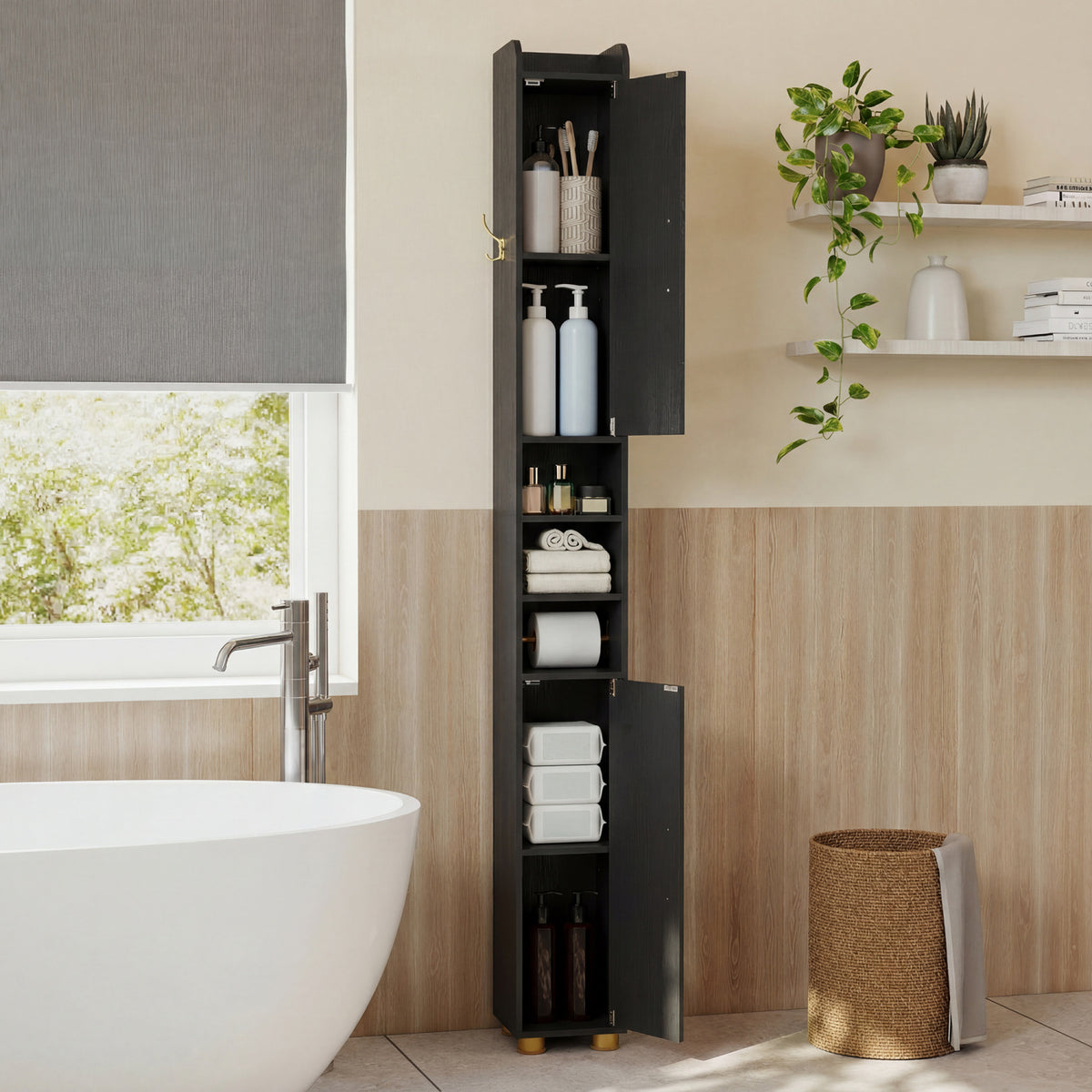 Narrow Bathroom Storage Cabinet - Black 70" Slim Tall Floor Shelf-Floor Cabinets-DECOROLALA