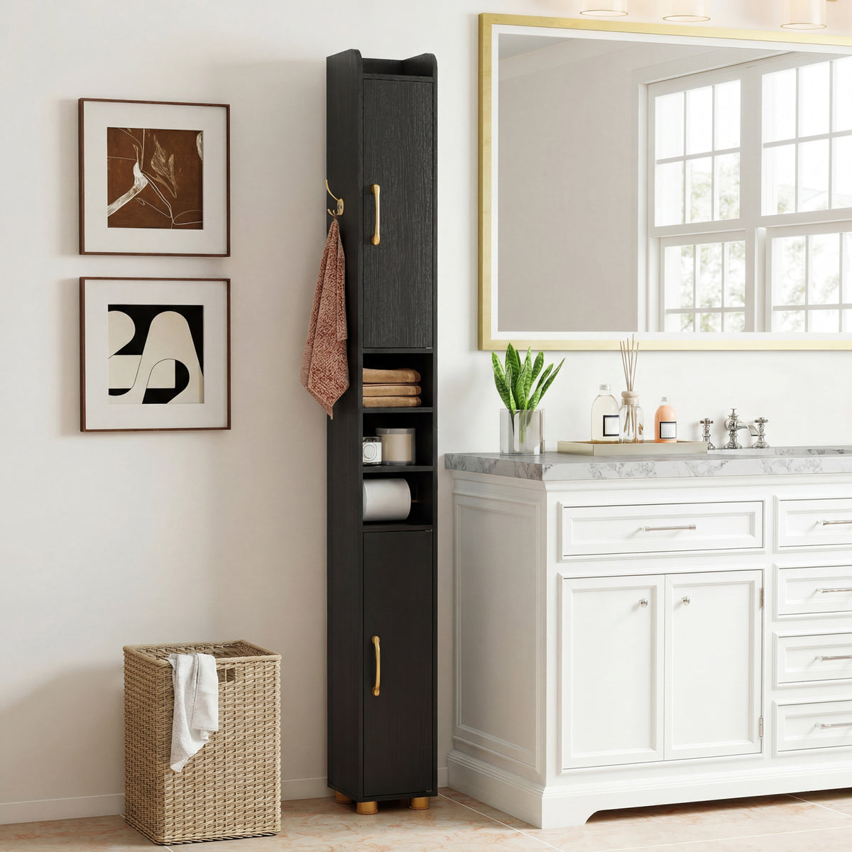 Narrow Bathroom Storage Cabinet - Black 70" Slim Tall Floor Shelf-Floor Cabinets-DECOROLALA