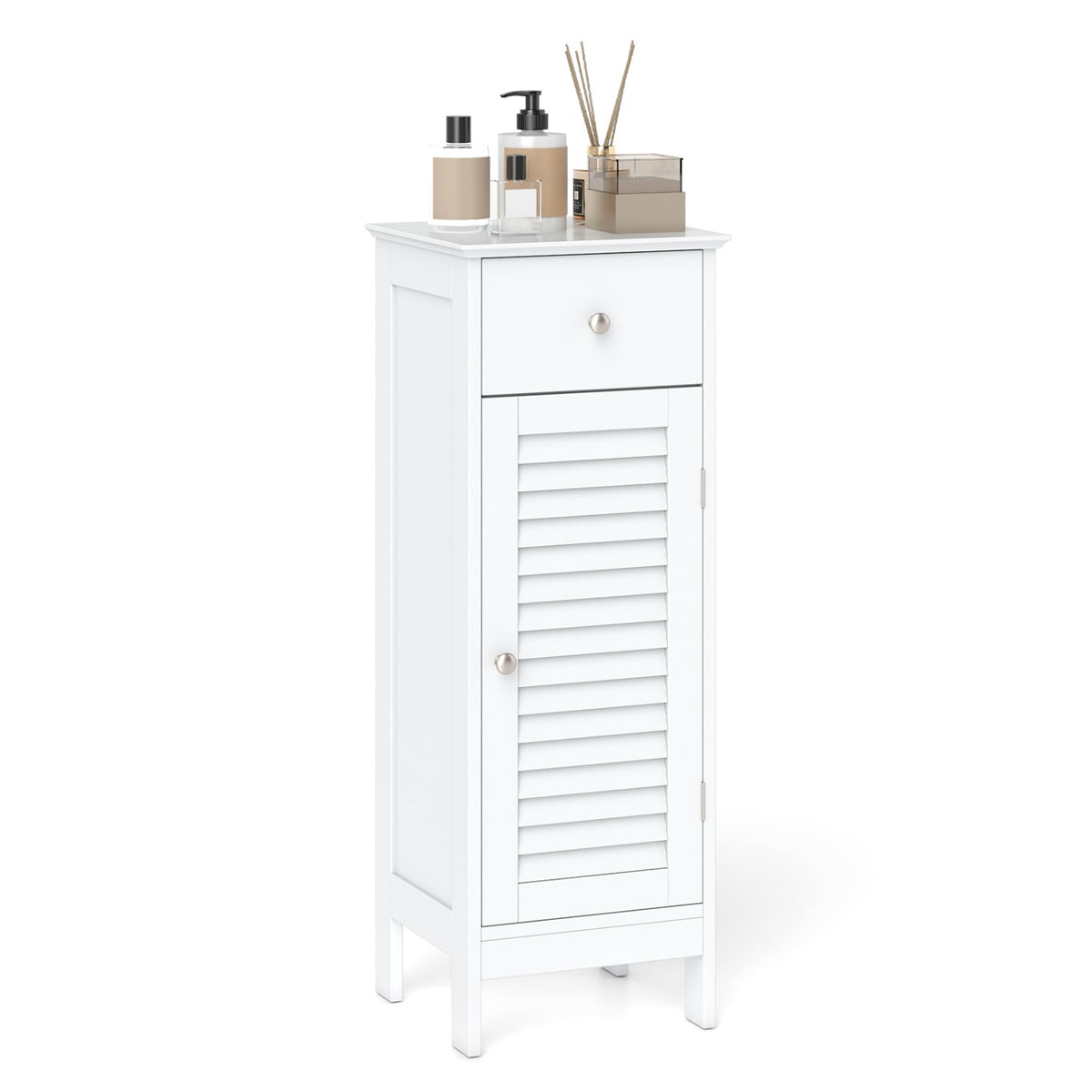 Narrow Bathroom Storage Cabinet - White 13" Slim Floor Organizer-Floor Cabinets-DECOROLALA