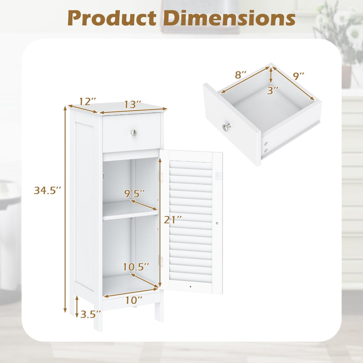 Narrow Bathroom Storage Cabinet - White 13" Slim Floor Organizer-Floor Cabinets-DECOROLALA