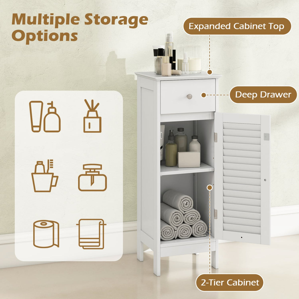 Narrow Bathroom Storage Cabinet - White 13" Slim Floor Organizer-Floor Cabinets-DECOROLALA