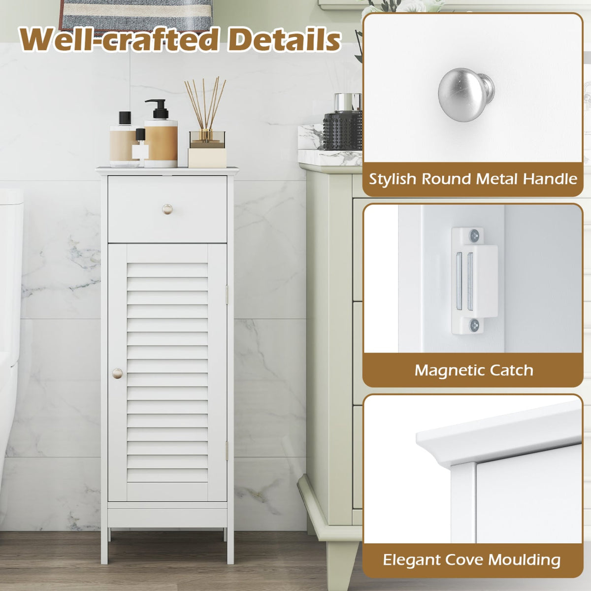 Narrow Bathroom Storage Cabinet - White 13" Slim Floor Organizer-Floor Cabinets-DECOROLALA