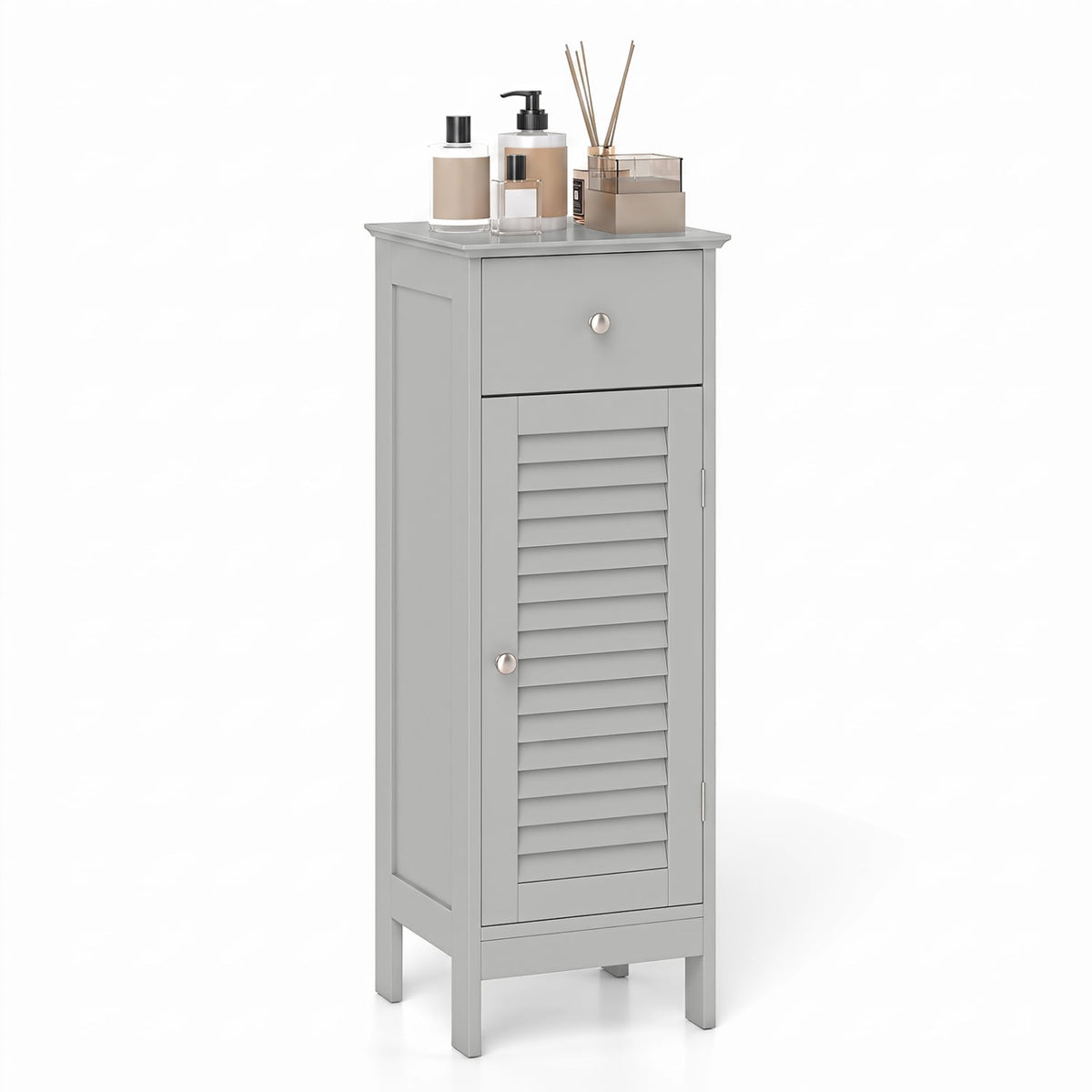 Narrow Bathroom Storage Cabinet with Drawer - Gray 34.5"H-Floor Cabinets-DECOROLALA