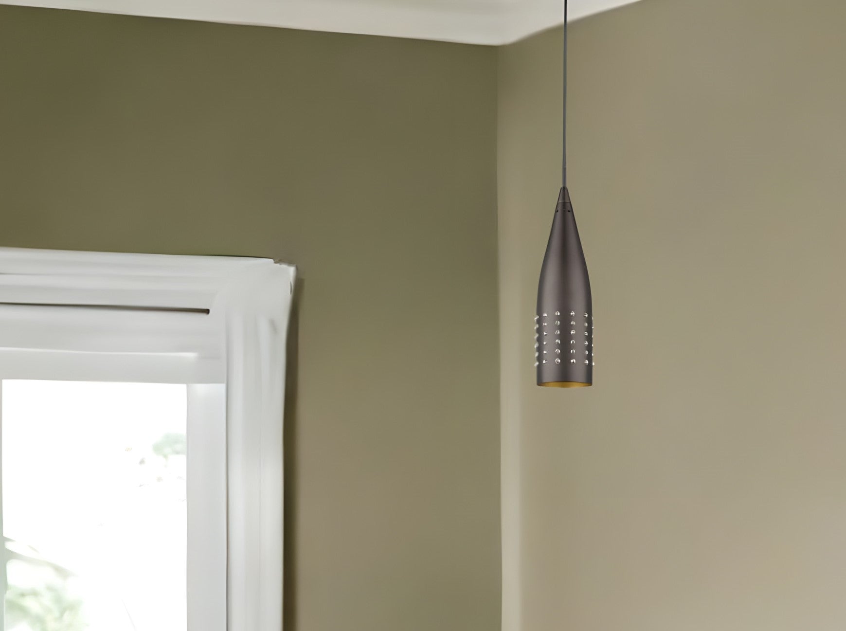 Narrow Bronze Hanging Light with Glass Studs-Chandeliers-DECOROLALA