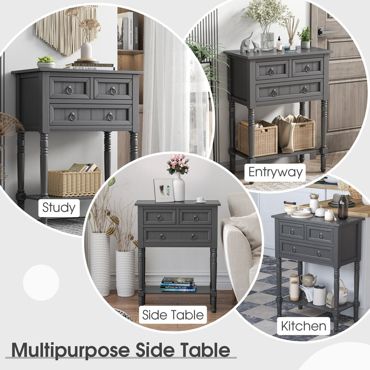 Narrow Console Table with 3 Storage Drawers and Open Bottom Shelf-Console Tables-DECOROLALA