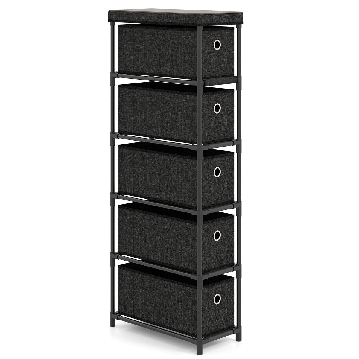 Narrow Dresser 5 Drawers Slim Storage Tower - Black (min order qty 2)-Dressers & Chests-DECOROLALA