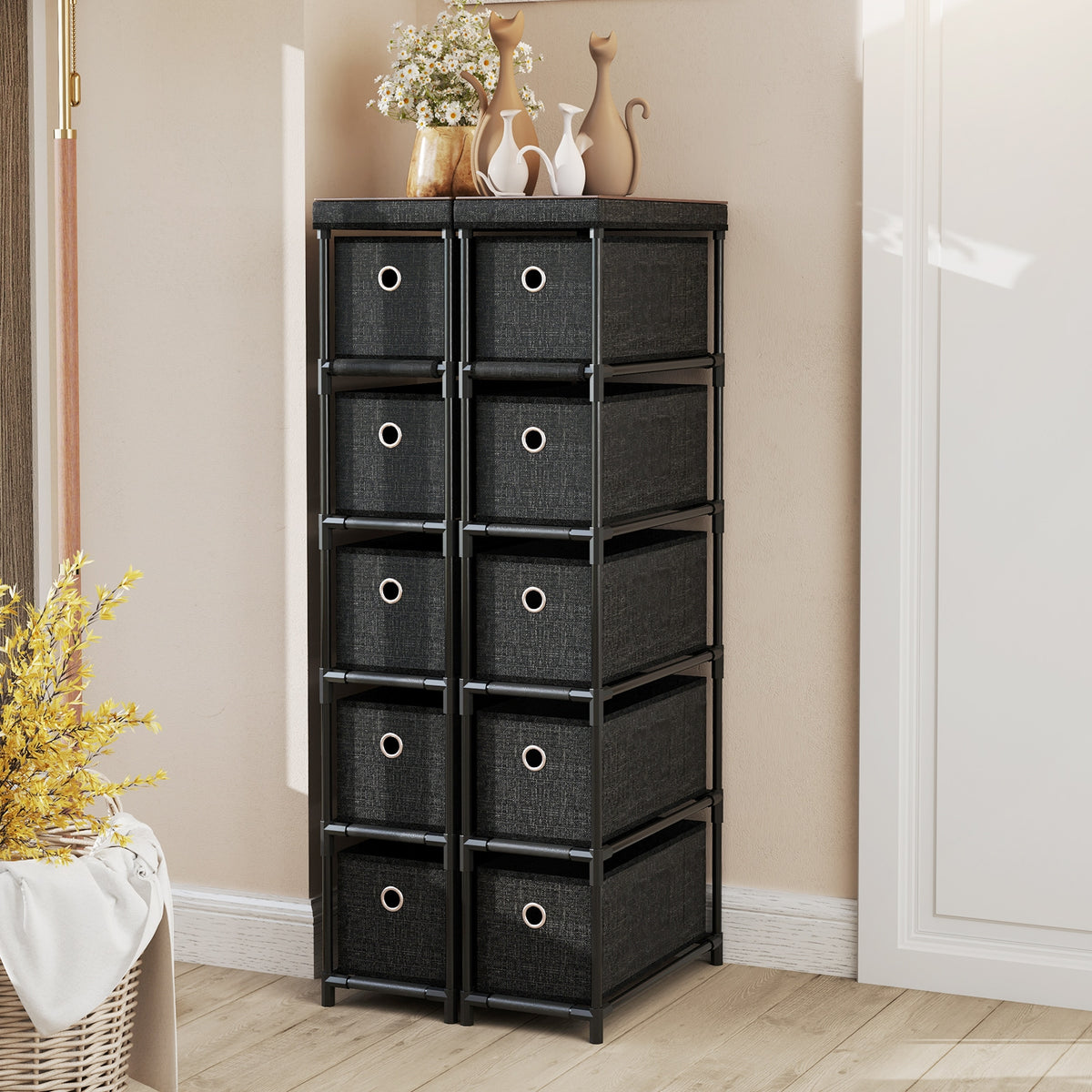 Narrow Dresser 5 Drawers Slim Storage Tower - Black (min order qty 2)-Dressers & Chests-DECOROLALA
