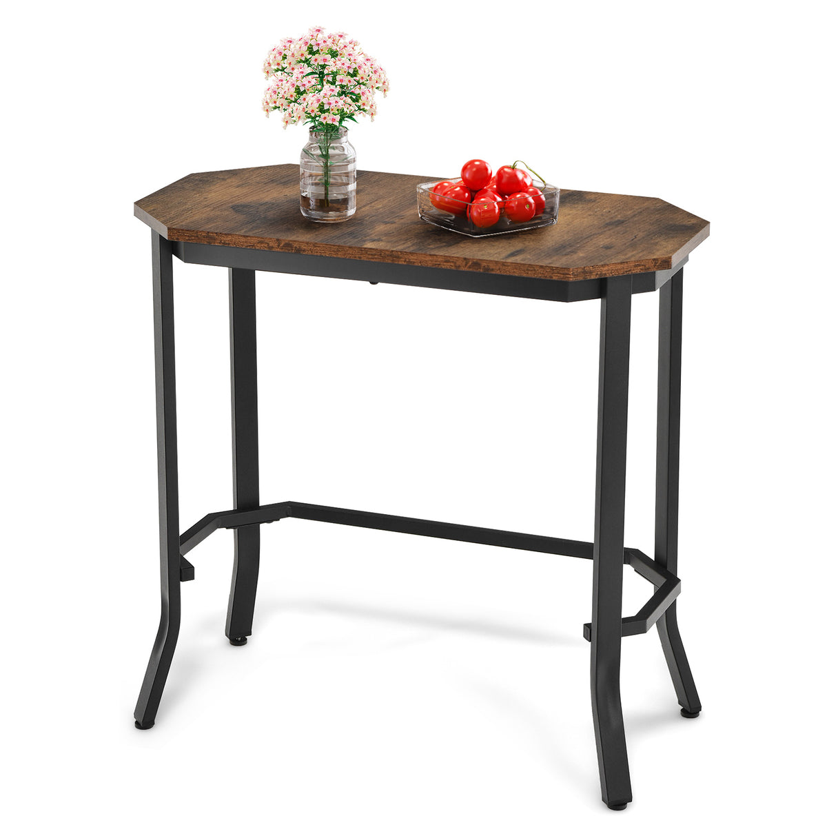 Narrow End Side Sofa Table with Rustic Tabletop-Rustic Brown-End & Side Tables-DECOROLALA