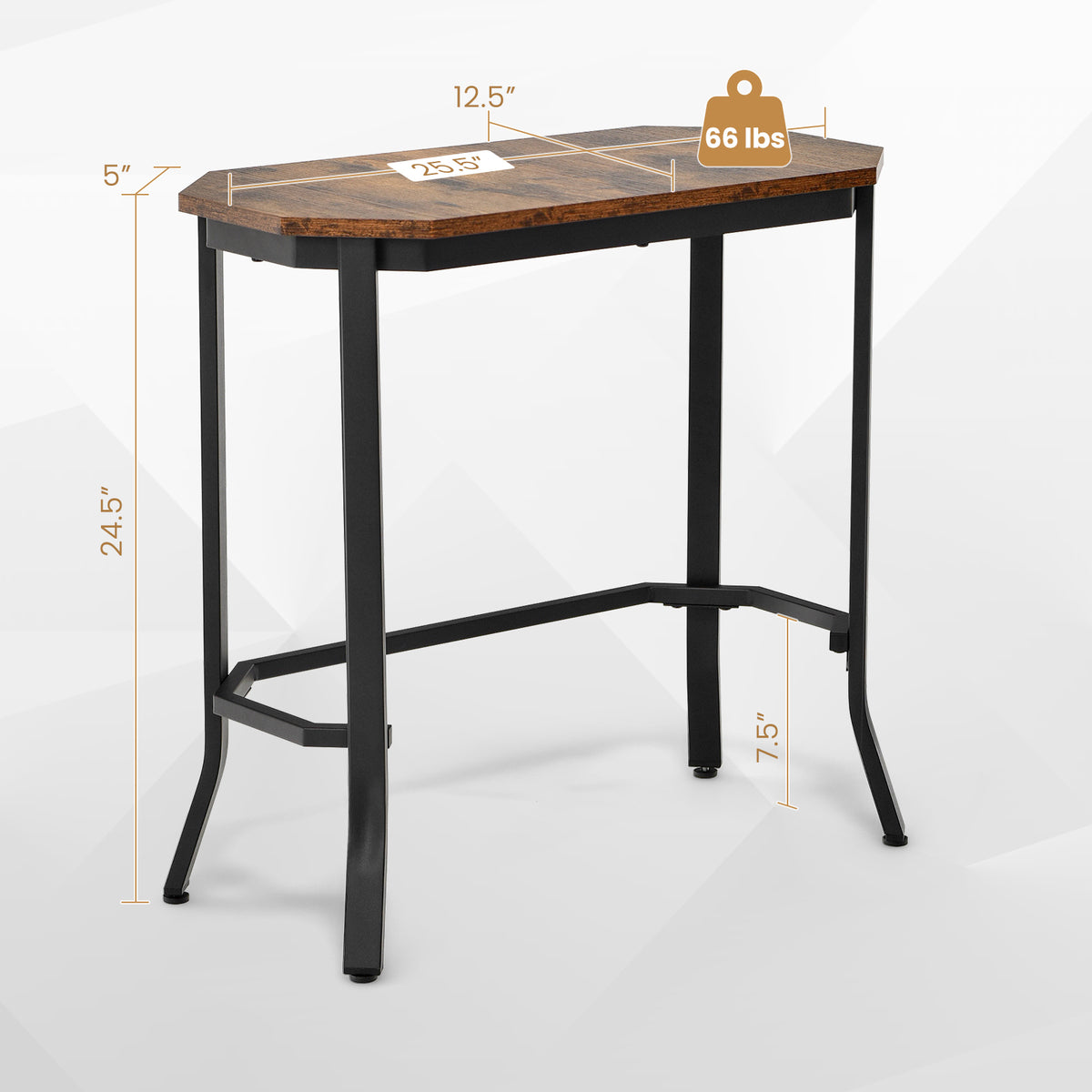 Narrow End Side Sofa Table with Rustic Tabletop-Rustic Brown-End & Side Tables-DECOROLALA
