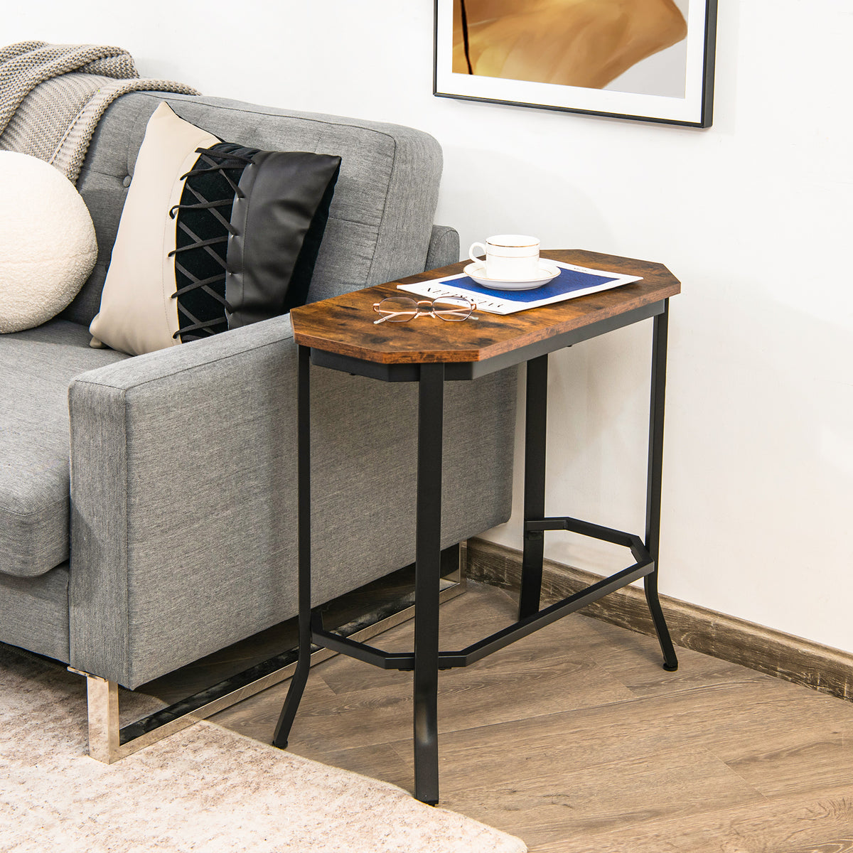 Narrow End Side Sofa Table with Rustic Tabletop-Rustic Brown-End & Side Tables-DECOROLALA
