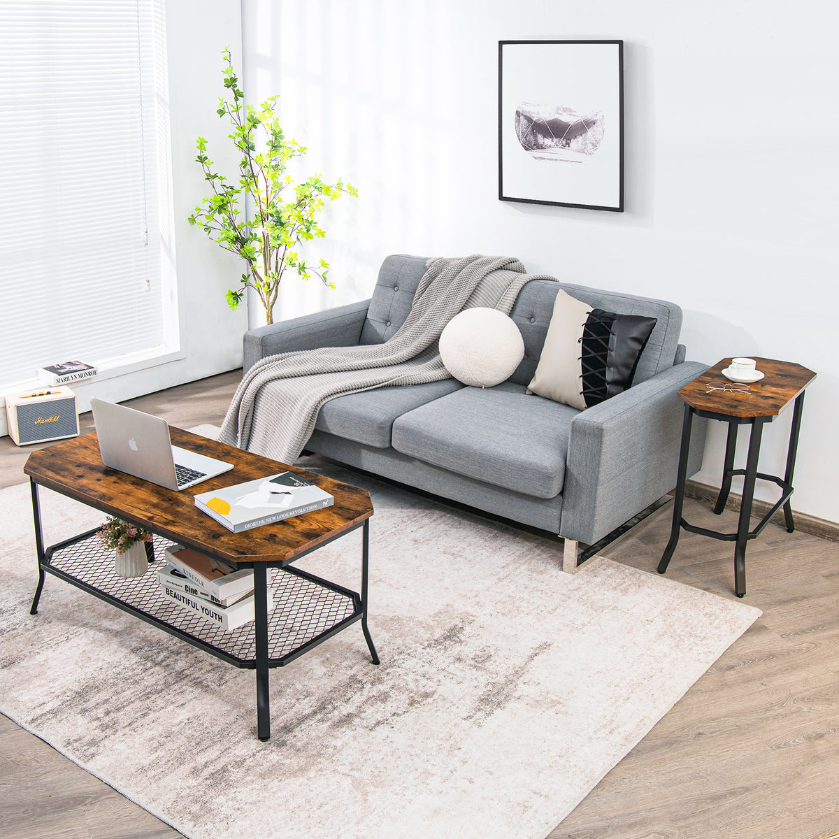 Narrow End Side Sofa Table with Rustic Tabletop-Rustic Brown-End & Side Tables-DECOROLALA
