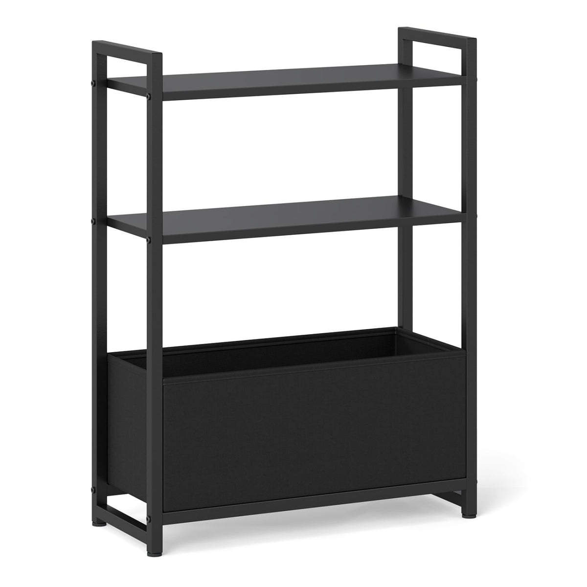 Narrow End Table with Storage Shelves and Metal Frame-Black-End & Side Tables-DECOROLALA