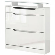 Narrow High Gloss Shoe Cabinet with Glass Top - White-Home Furnishings > Storage & Organization > Shoe Storage Cabinets & Racks-DECOROLALA