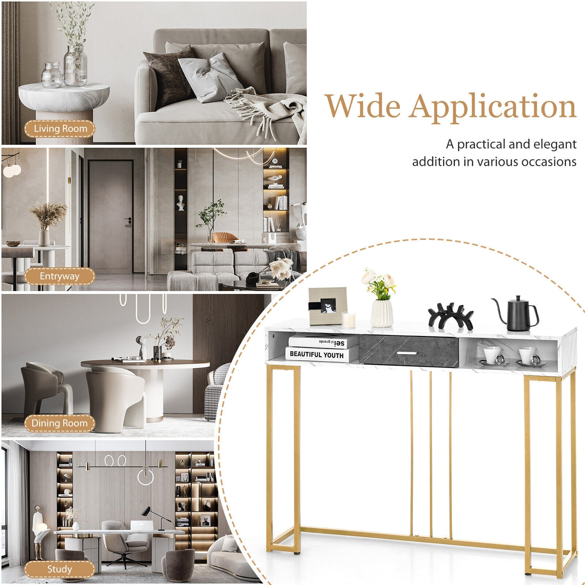 Narrow Long Sofa Table for Living Room-White-Console Tables-DECOROLALA