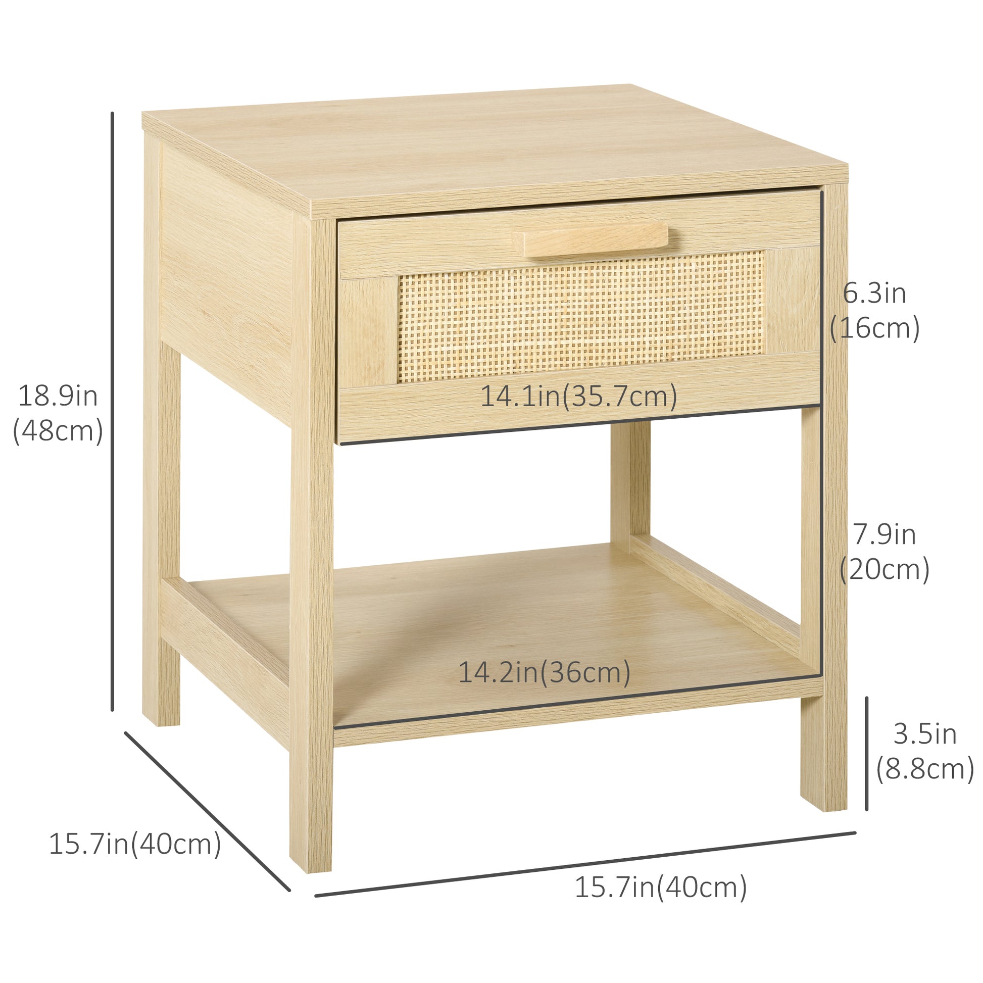 Narrow Rattan Nightstand - Natural Bedside Table with Drawer-Home Furnishings > Bedroom Furniture > Bedside Tables-DECOROLALA