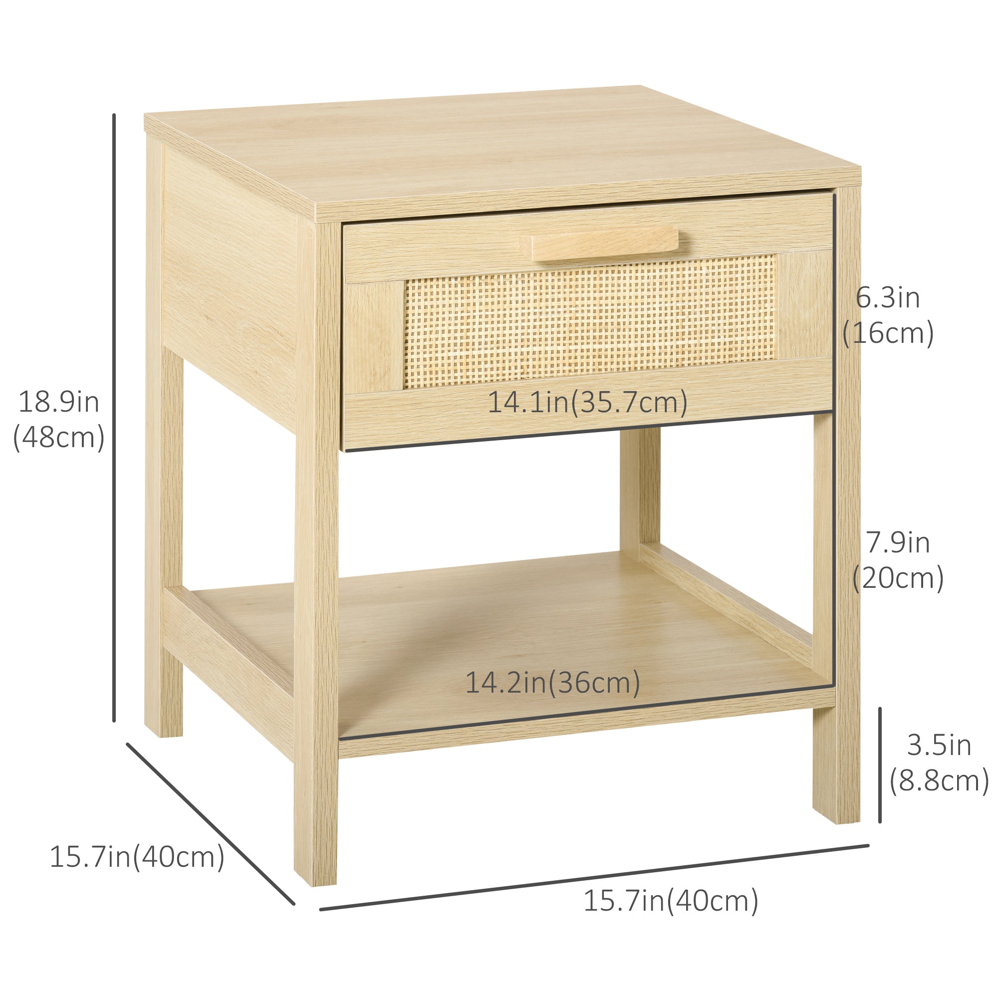 Narrow Rattan Nightstand - Natural Bedside Table with Drawer-Home Furnishings > Bedroom Furniture > Bedside Tables-DECOROLALA