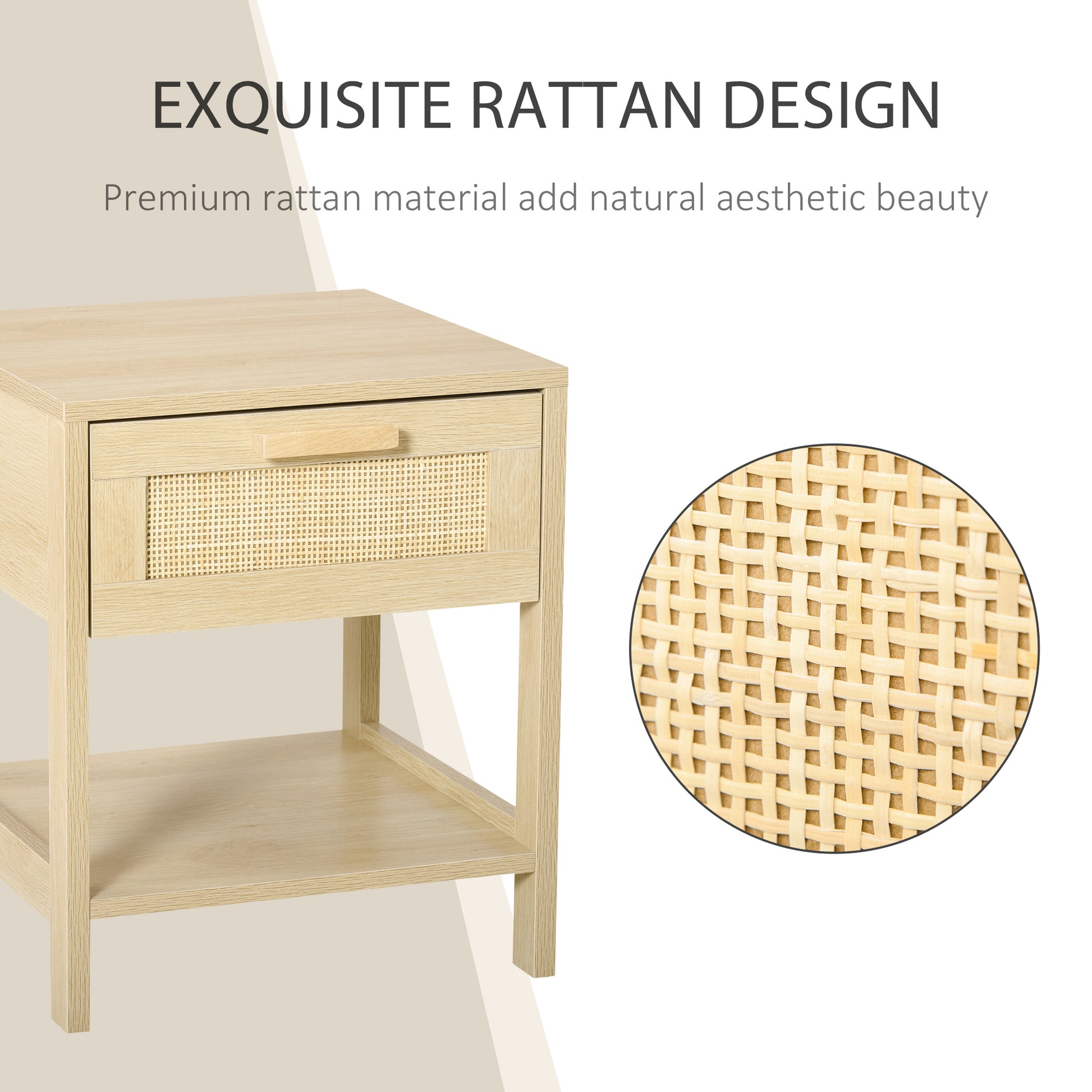 Narrow Rattan Nightstand - Natural Bedside Table with Drawer-Home Furnishings > Bedroom Furniture > Bedside Tables-DECOROLALA