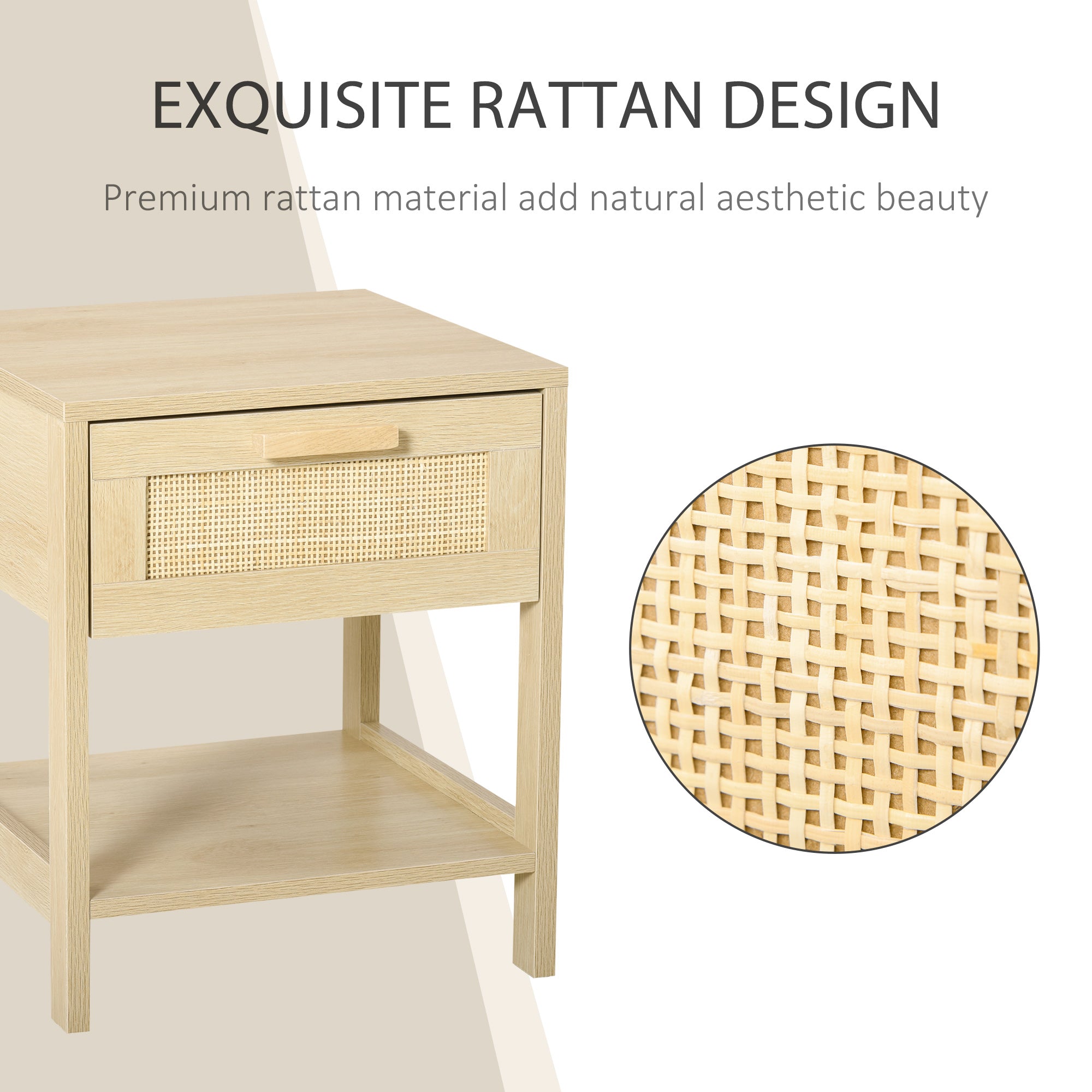 Narrow Rattan Nightstand - Natural Bedside Table with Drawer-Home Furnishings > Bedroom Furniture > Bedside Tables-DECOROLALA