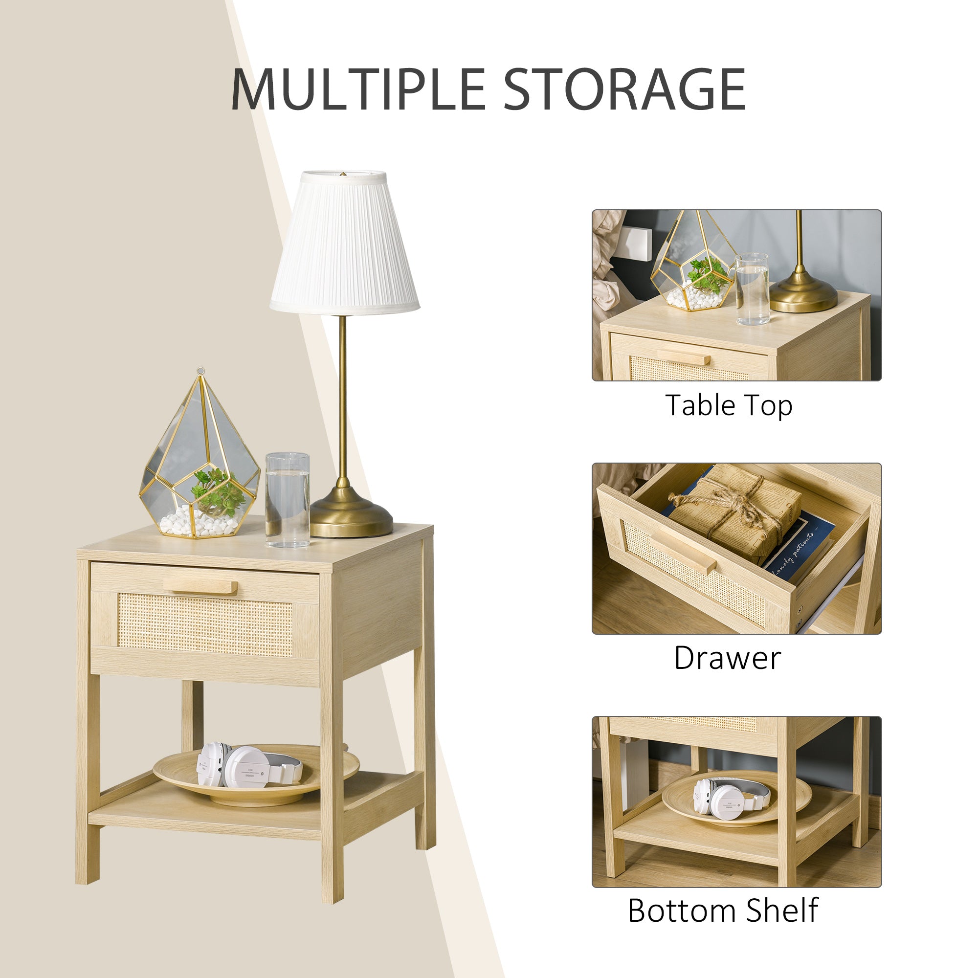 Narrow Rattan Nightstand - Natural Bedside Table with Drawer-Home Furnishings > Bedroom Furniture > Bedside Tables-DECOROLALA