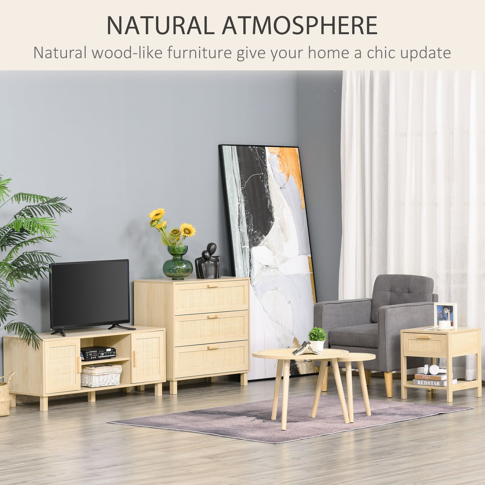 Narrow Rattan Nightstand - Natural Bedside Table with Drawer-Home Furnishings > Bedroom Furniture > Bedside Tables-DECOROLALA