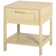 Narrow Rattan Nightstand - Natural Bedside Table with Drawer-Home Furnishings > Bedroom Furniture > Bedside Tables-DECOROLALA