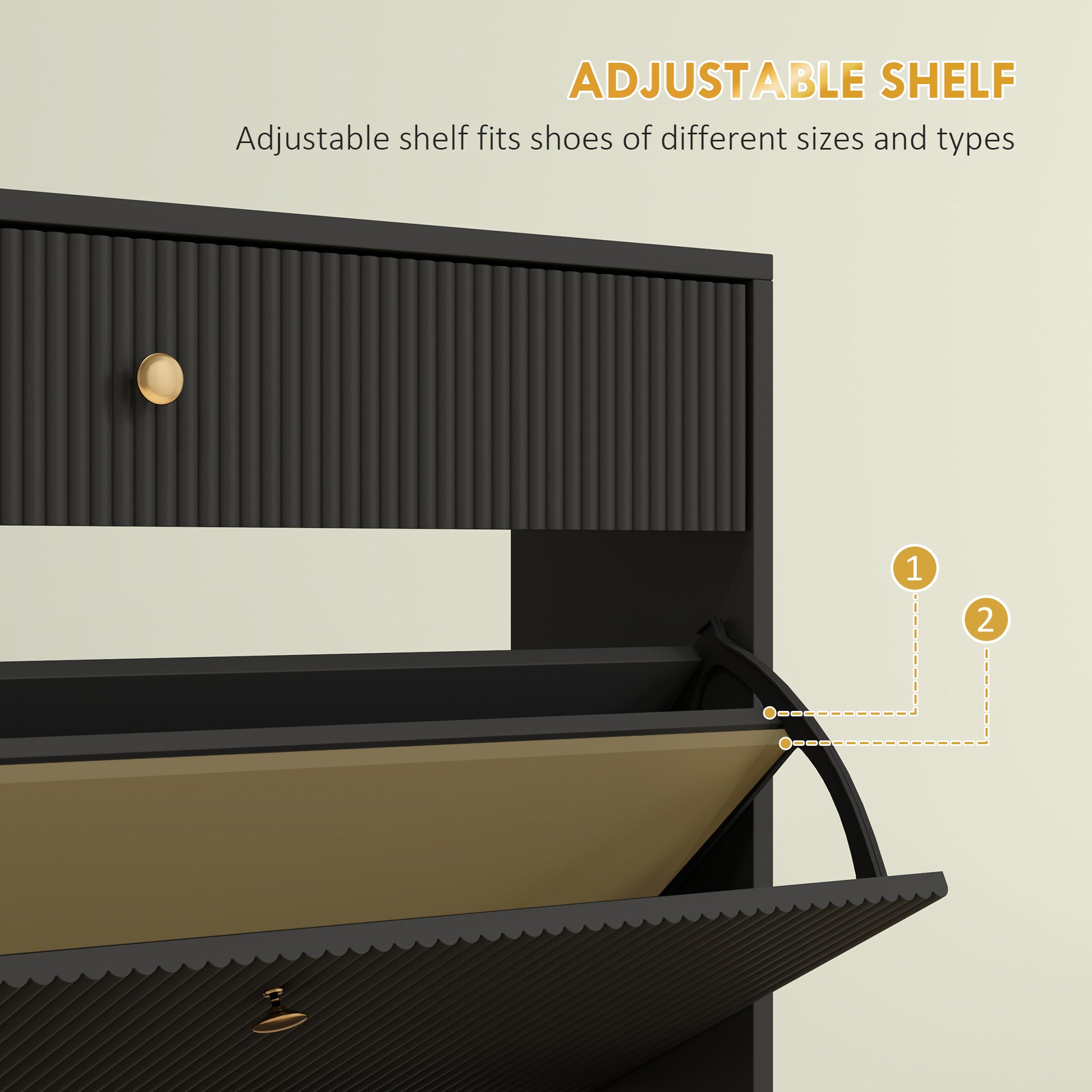 Narrow Shoe Cabinet - 2 Flip Drawers 12-Pair Black-DECOROLALA