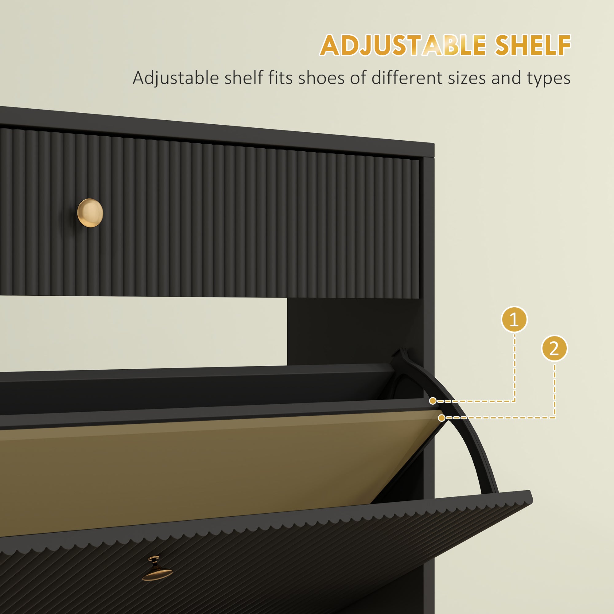Narrow Shoe Cabinet - 2 Flip Drawers 12-Pair Black-DECOROLALA