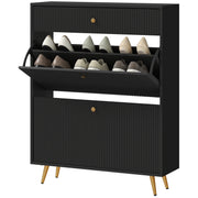 Narrow Shoe Cabinet - 2 Flip Drawers 12-Pair Black-DECOROLALA