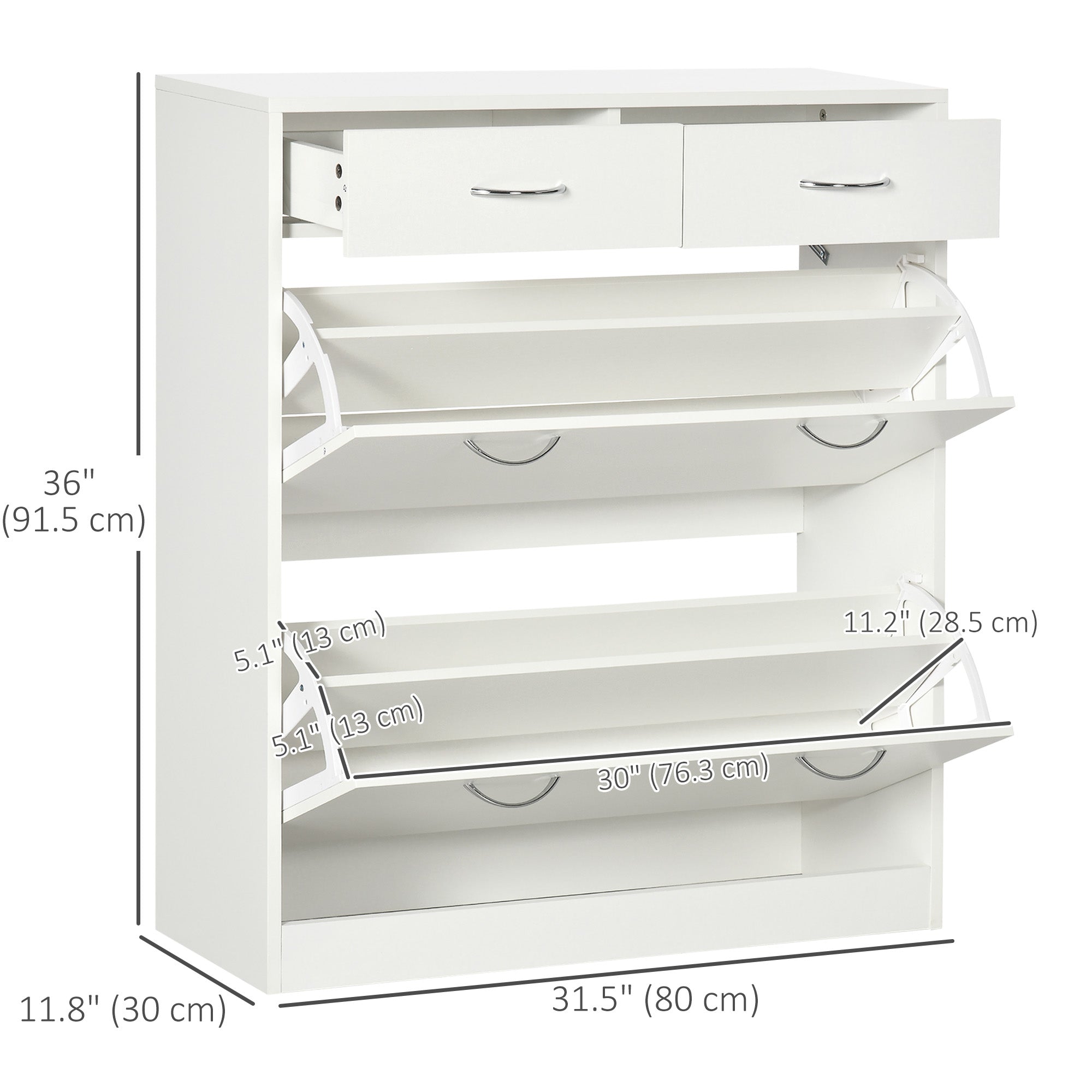 Narrow Shoe Cabinet - 2 Flip Drawers 12-Pair White-Home Furnishings > Storage & Organization > Shoe Storage Cabinets & Racks-DECOROLALA