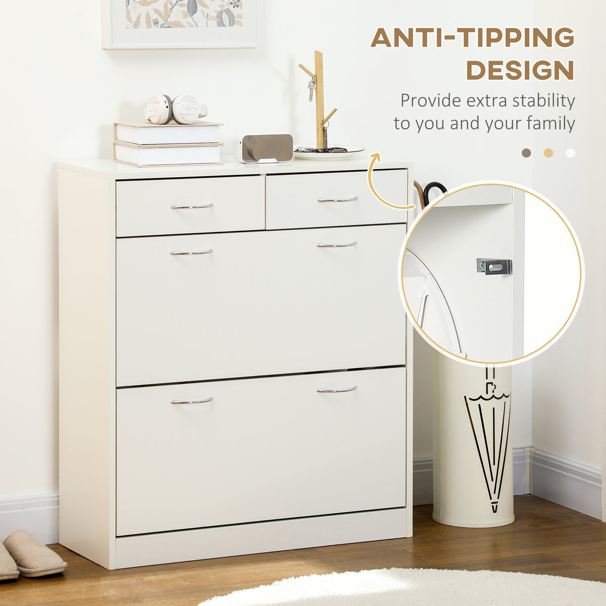 Narrow Shoe Cabinet - 2 Flip Drawers 12-Pair White-Home Furnishings > Storage & Organization > Shoe Storage Cabinets & Racks-DECOROLALA