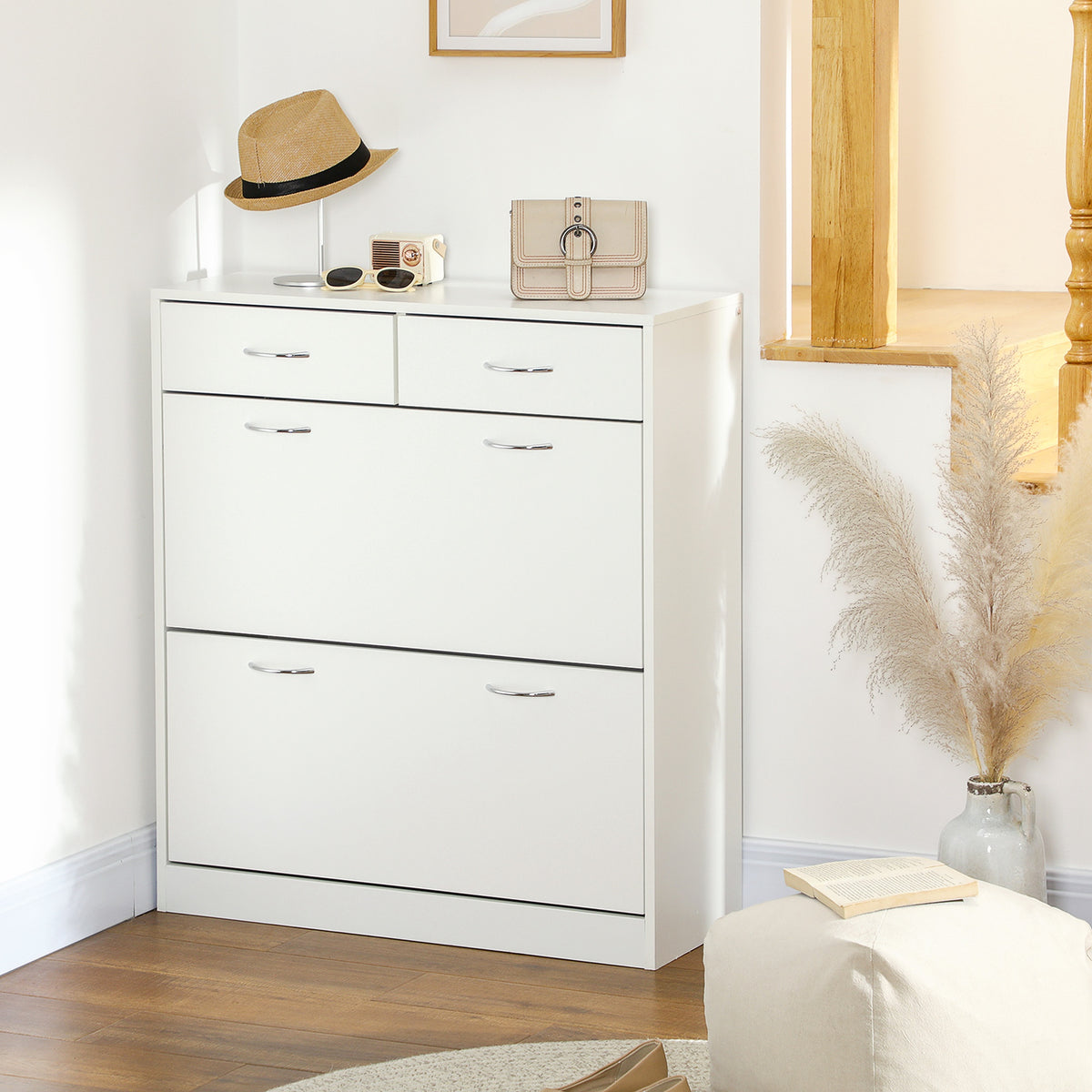 Narrow Shoe Cabinet - 2 Flip Drawers 12-Pair White-Home Furnishings > Storage & Organization > Shoe Storage Cabinets & Racks-DECOROLALA
