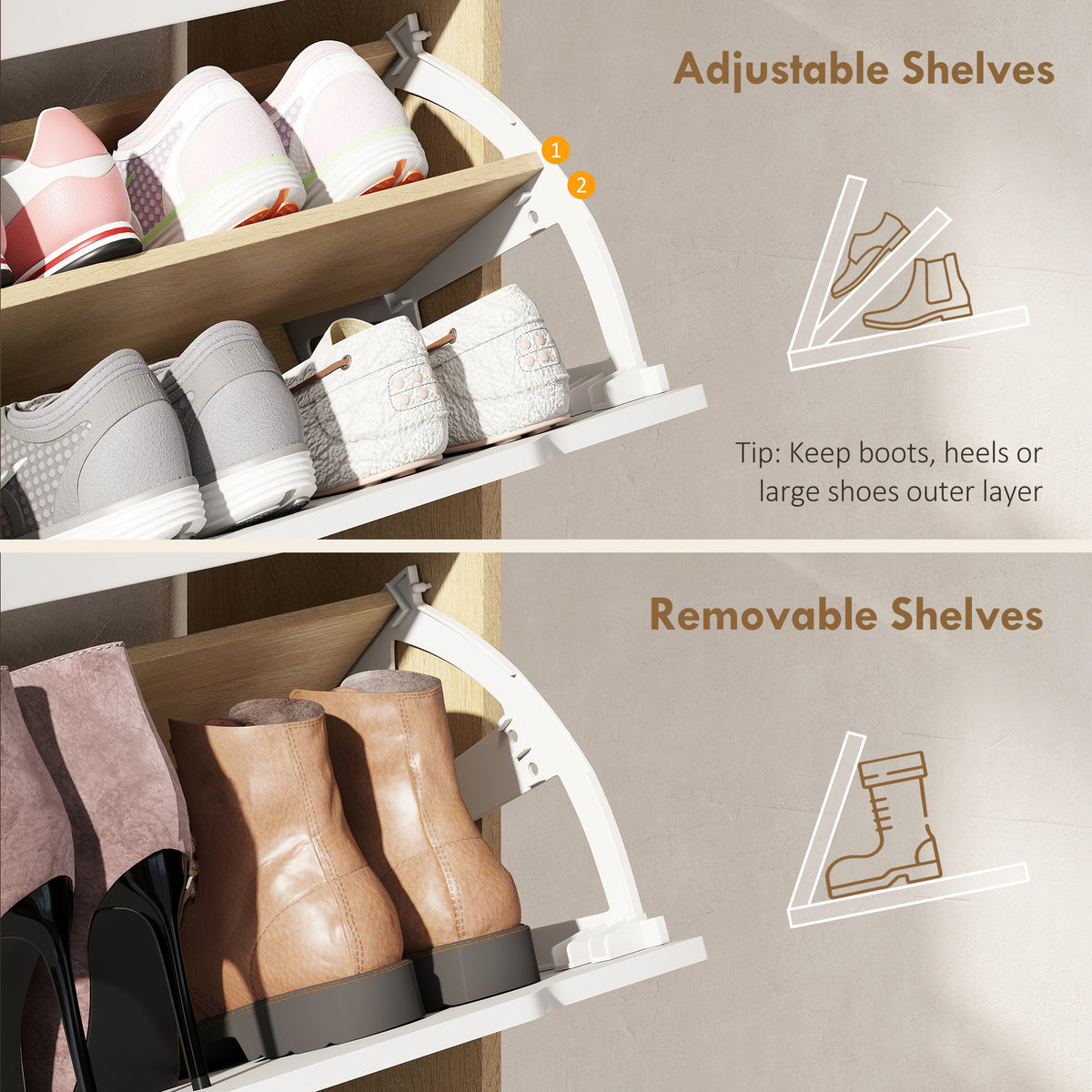 Narrow Shoe Cabinet - 2 Flip Drawers White 28" W-Home Furnishings > Storage & Organization > Shoe Storage Cabinets & Racks-DECOROLALA